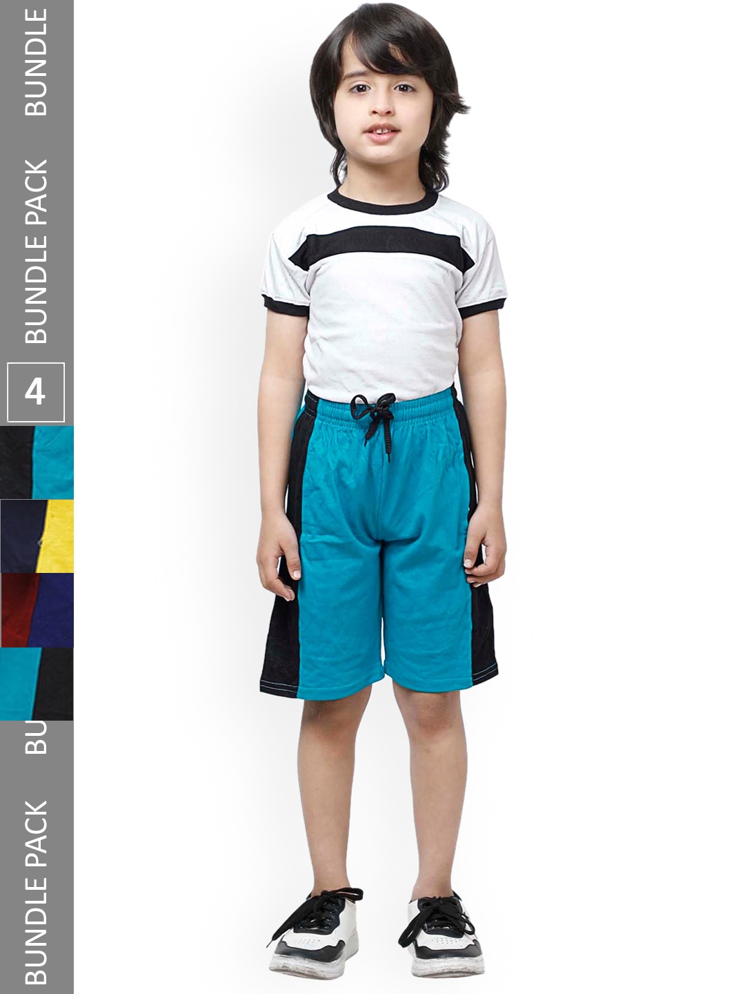 

IndiWeaves Boys Pack Of 4 Colourblocked High-Rise Pure Cotton Shorts, Blue