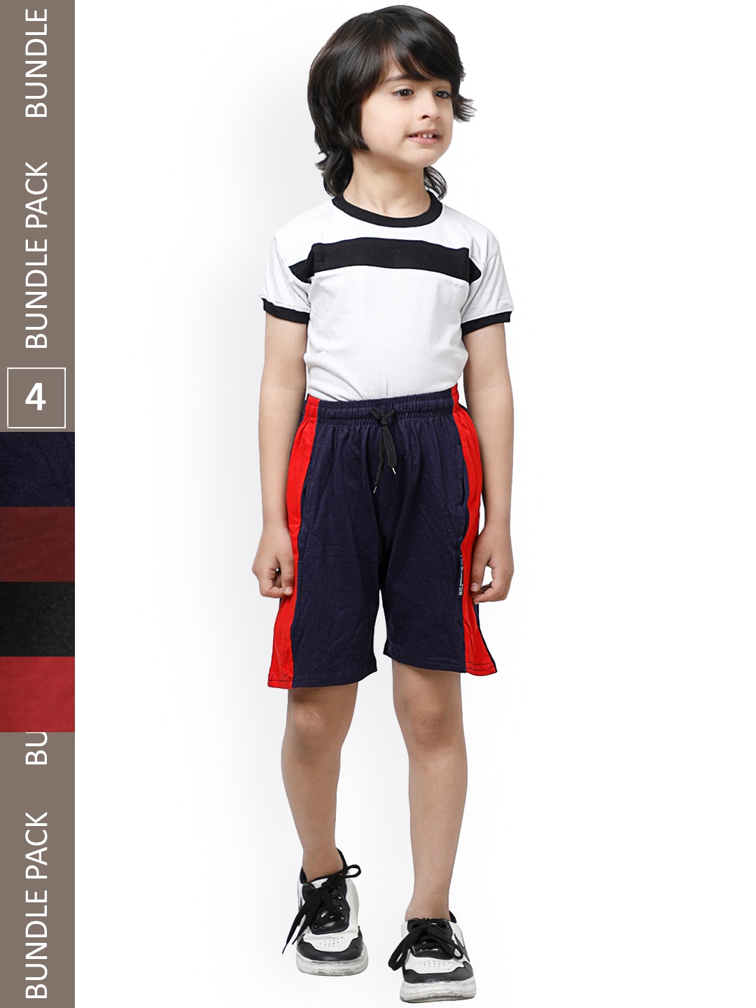 

IndiWeaves Boys Pack Of 4 Mid-Rise Side Striped Pure Cotton Shorts, Red