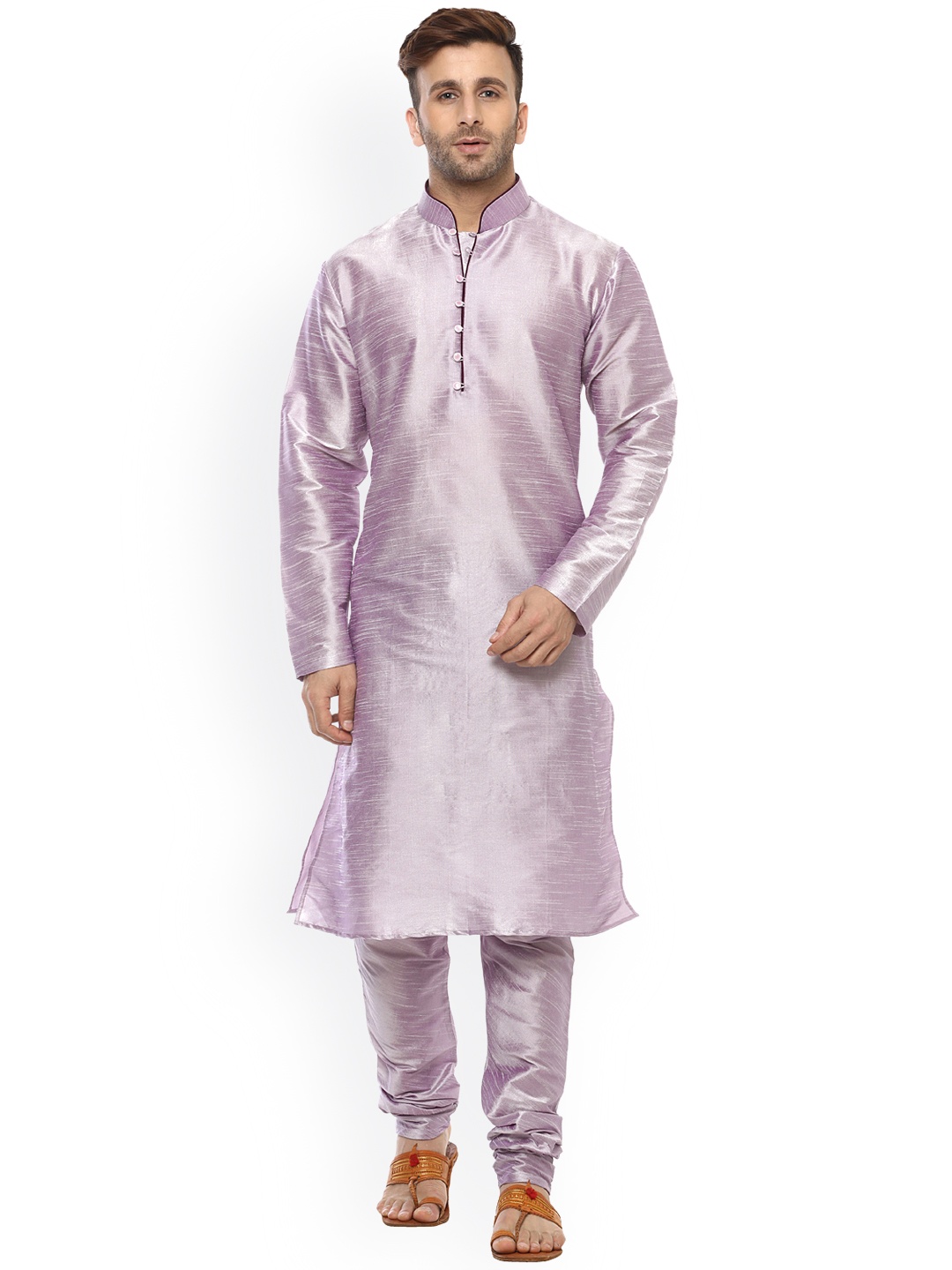 

Hangup Men Purple Solid Kurta with Churidar