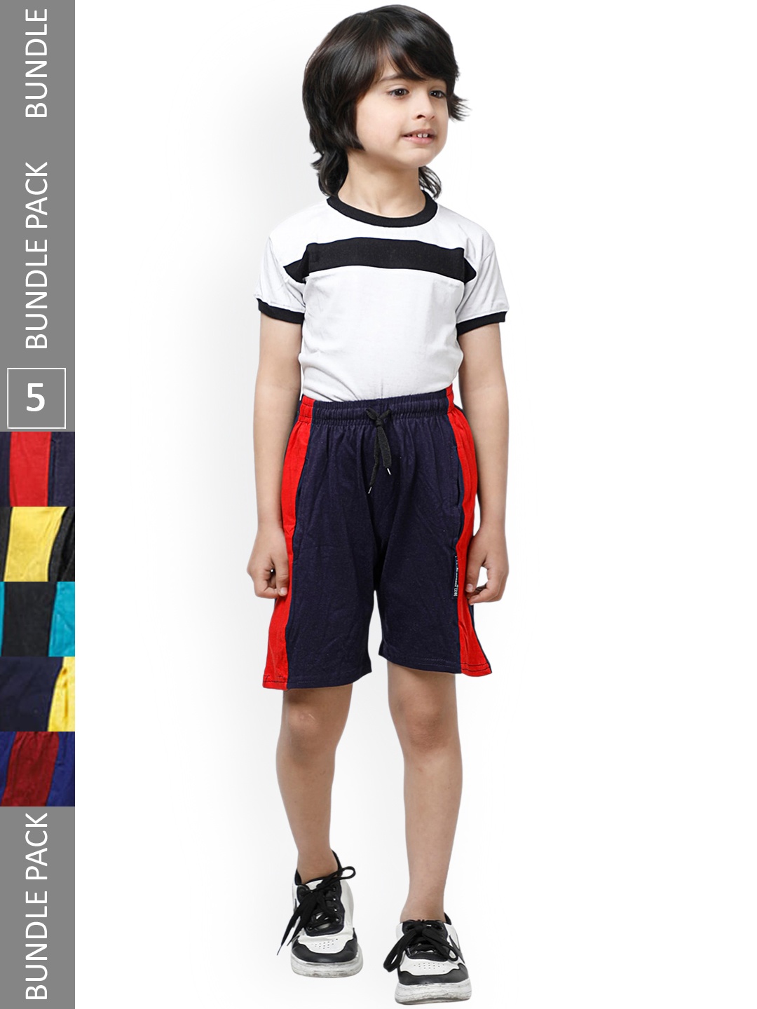 

IndiWeaves Boys Pack of 5 Side Striped Pure Cotton High-Rise Shorts, Blue