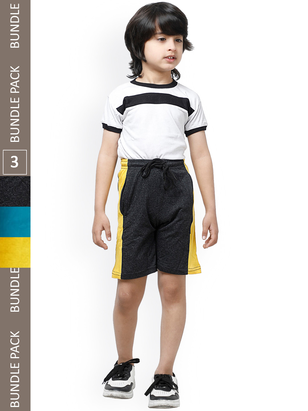 

IndiWeaves Boys Pack Of 3 High-Rise Side Striped Pure Cotton Shorts, Charcoal