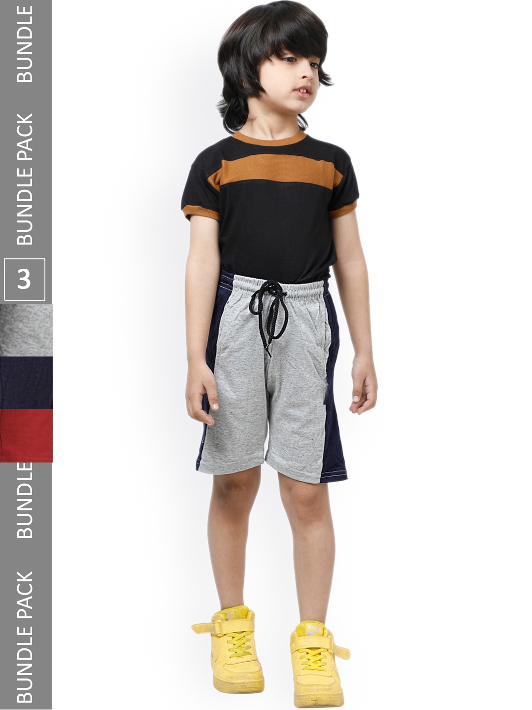 

IndiWeaves Boys Pack Of 3 High-Rise Pure Cotton Shorts, Grey