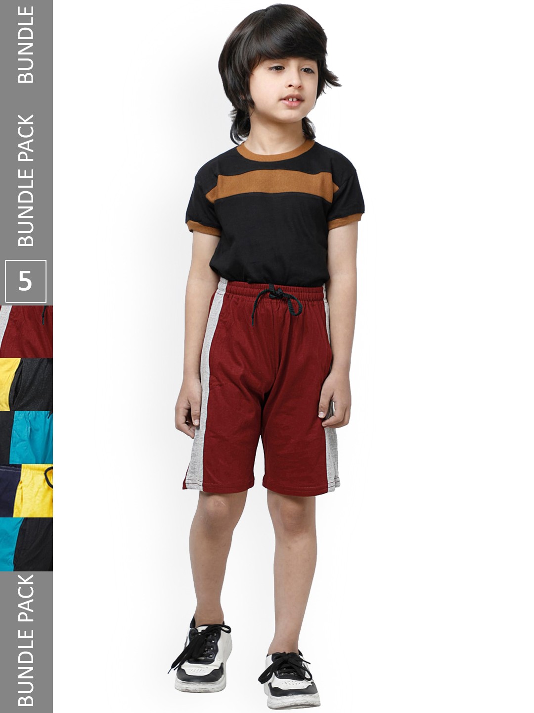 

IndiWeaves Boys Pack Of 5 Striped Pure High-Rise Pure Cotton Shorts, Maroon