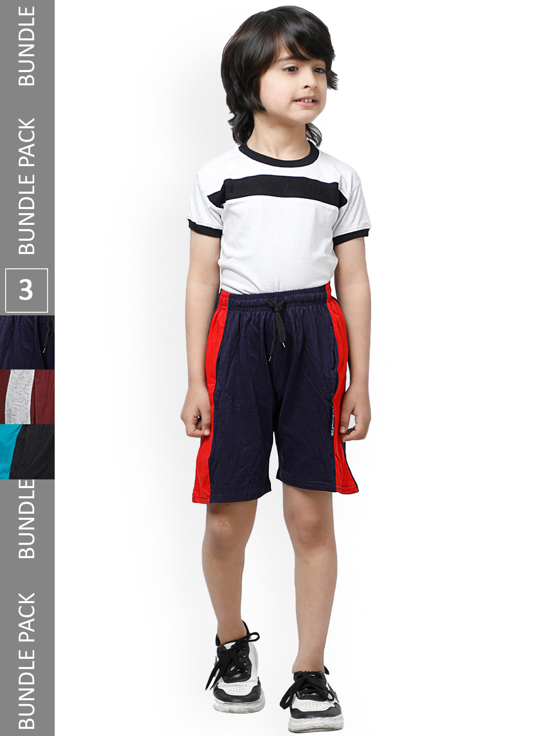 

IndiWeaves Boys Pack of 3 Side Striped Pure Cotton High-Rise Shorts, Grey