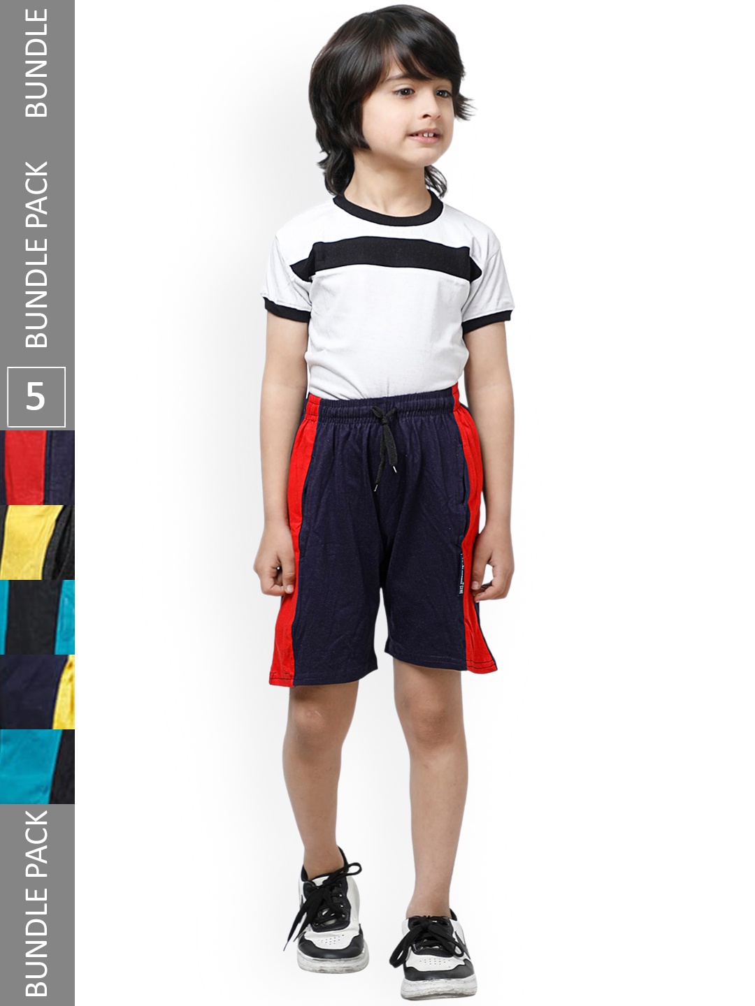 

IndiWeaves Boys Pack Of 5 Striped Pure Cotton Shorts, Navy blue