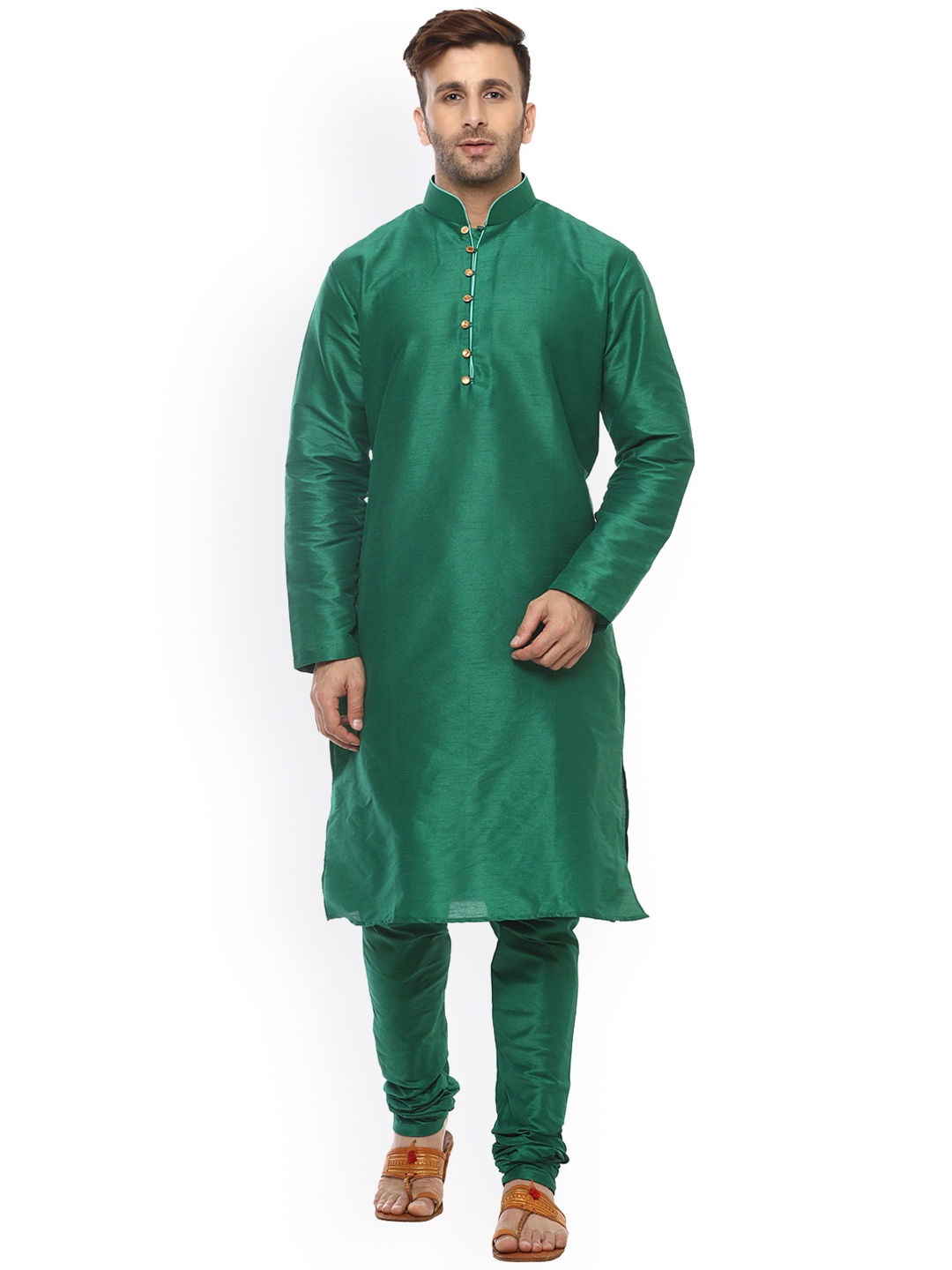 

Hangup Men Green Solid Kurta with Churidar