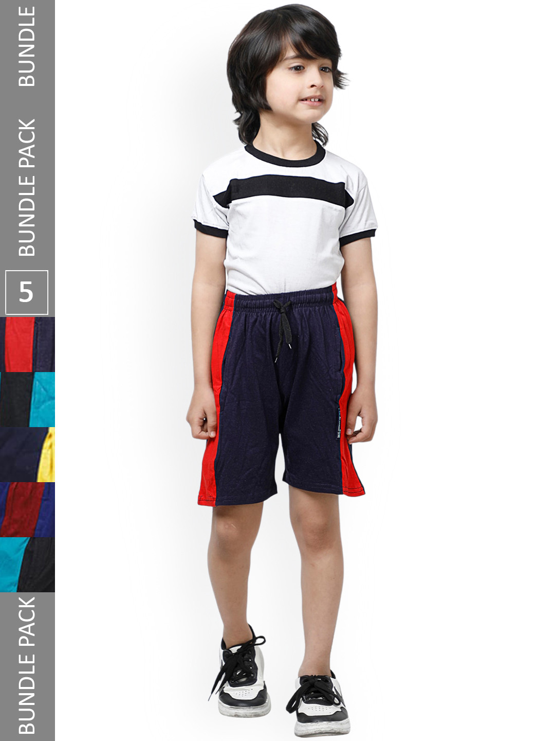 

IndiWeaves Boys Pack Of 5 Striped Pure Cotton Shorts, Navy blue