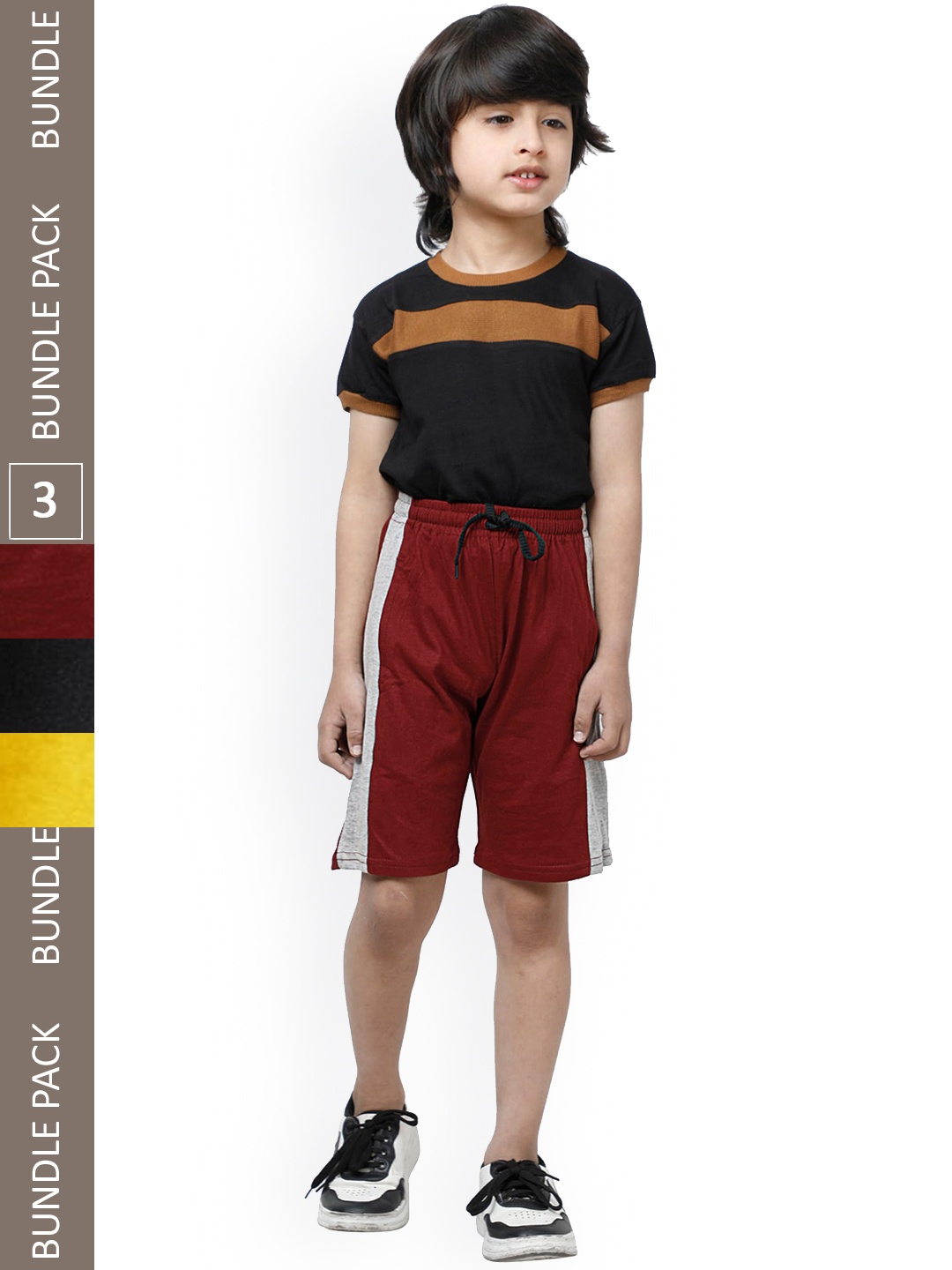 

IndiWeaves Boys Pack Of 3 Striped High-Rise Pure Cotton Shorts, Yellow