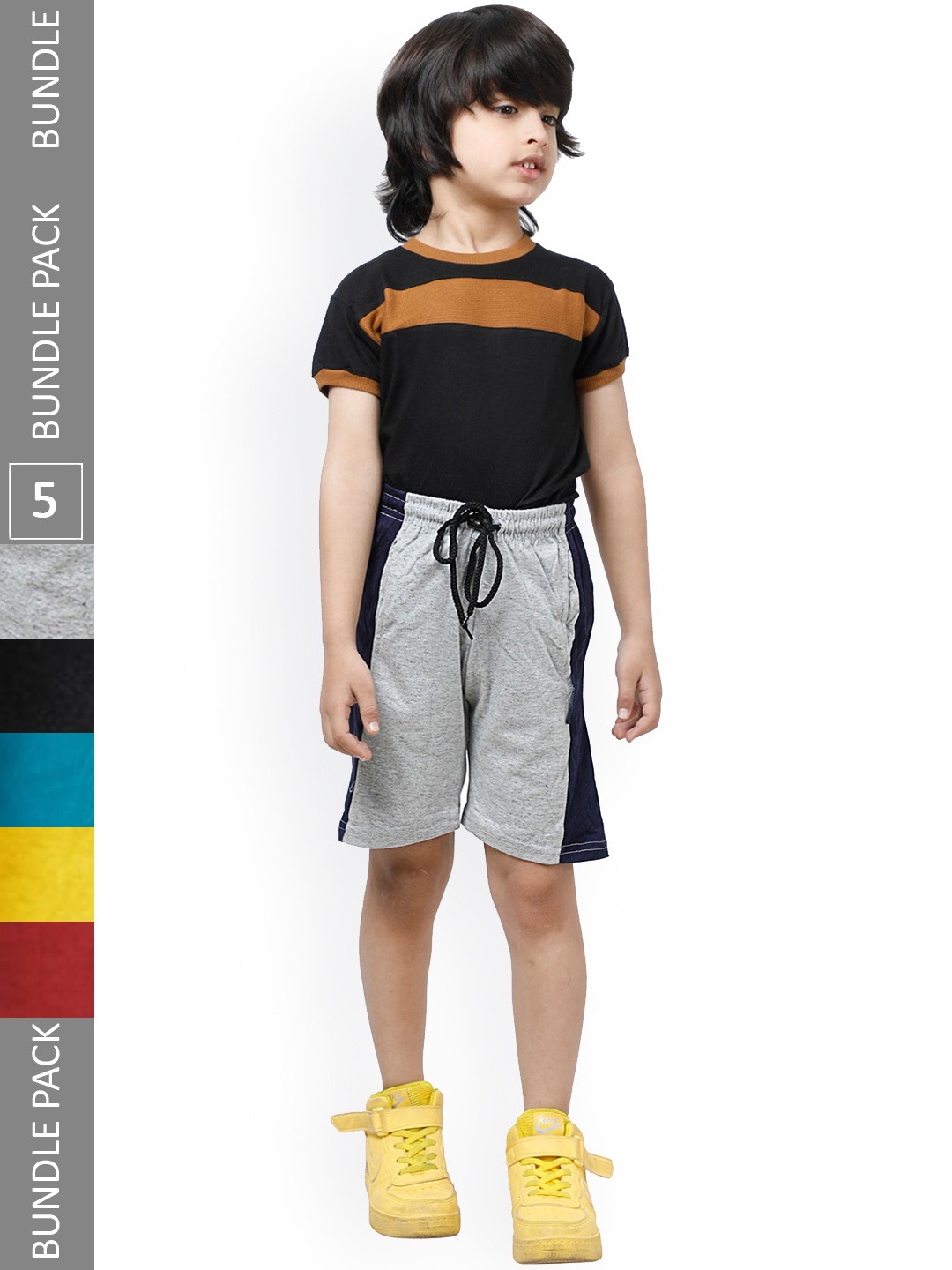 

IndiWeaves Boys Pack Of 5 High-Rise Casual Shorts, Grey