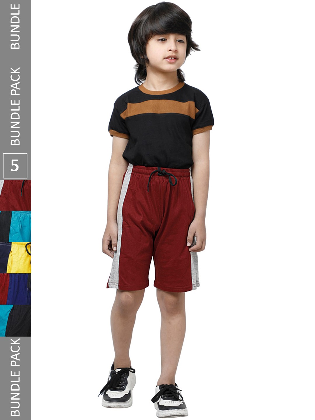 

IndiWeaves Boys Pack Of 5 High-Rise Pure Cotton Casual Shorts, Maroon