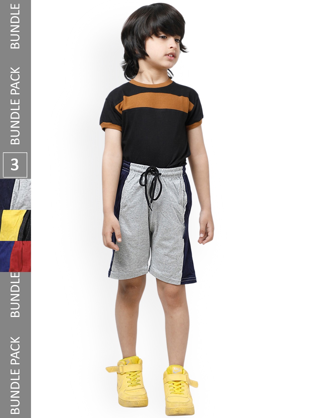 

IndiWeaves Boys Pack Of 3 High-Rise Pure Cotton Shorts, Grey