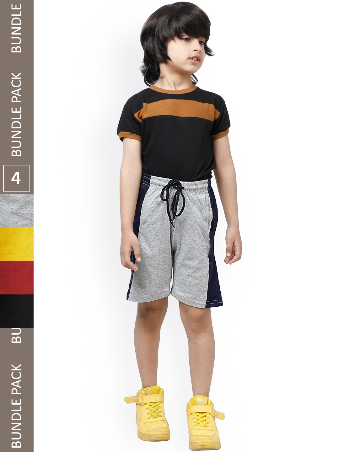 

IndiWeaves Boys Pack Of 4 High-Rise Casual Shorts, Grey