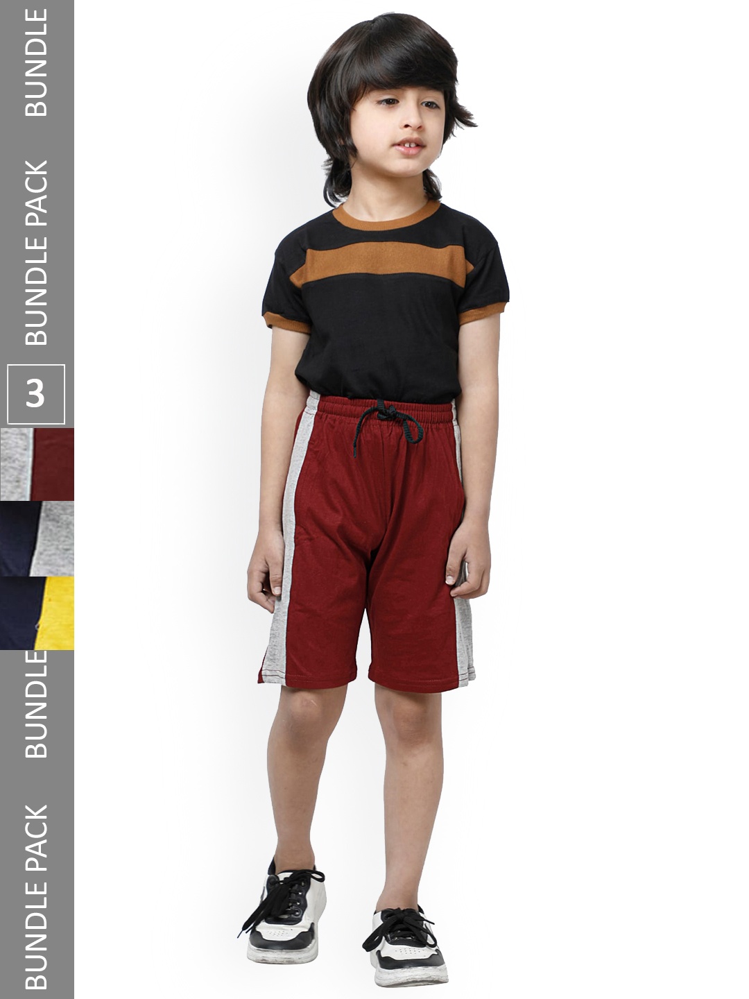 

IndiWeaves Boys Pack Of 3 Colourblocked High-Rise Pure Cotton Shorts, Maroon