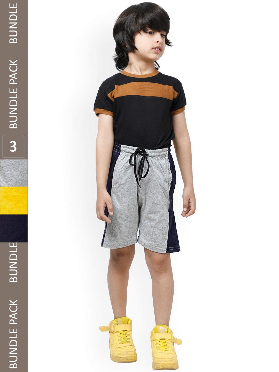 

IndiWeaves Boys Pack Of 3 High-Rise Pure Cotton Casual Shorts, Yellow