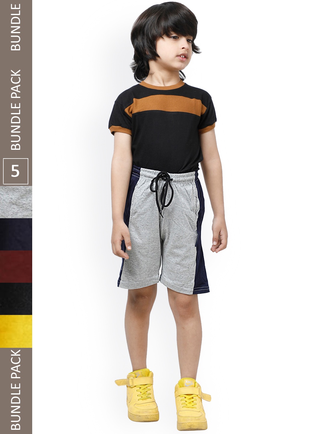 

IndiWeaves Boys Pack Of 5 High-Rise Pure Cotton Casual Shorts, Grey