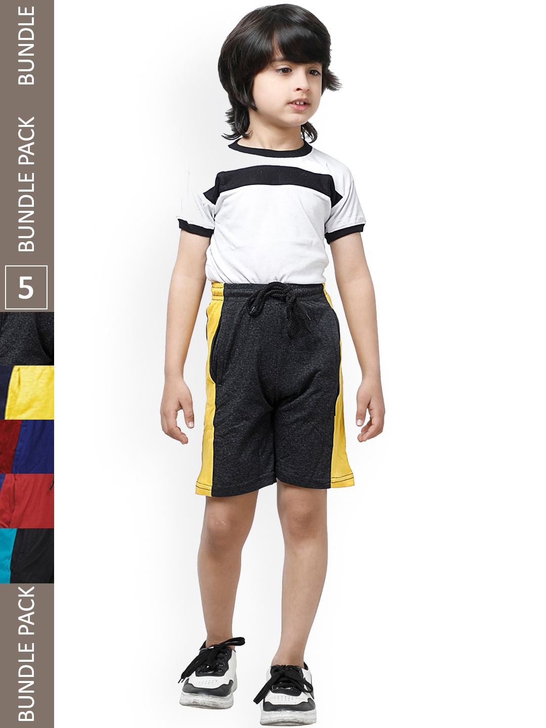 

IndiWeaves Boys Pack Of 5 Striped Pure Cotton Shorts, Grey