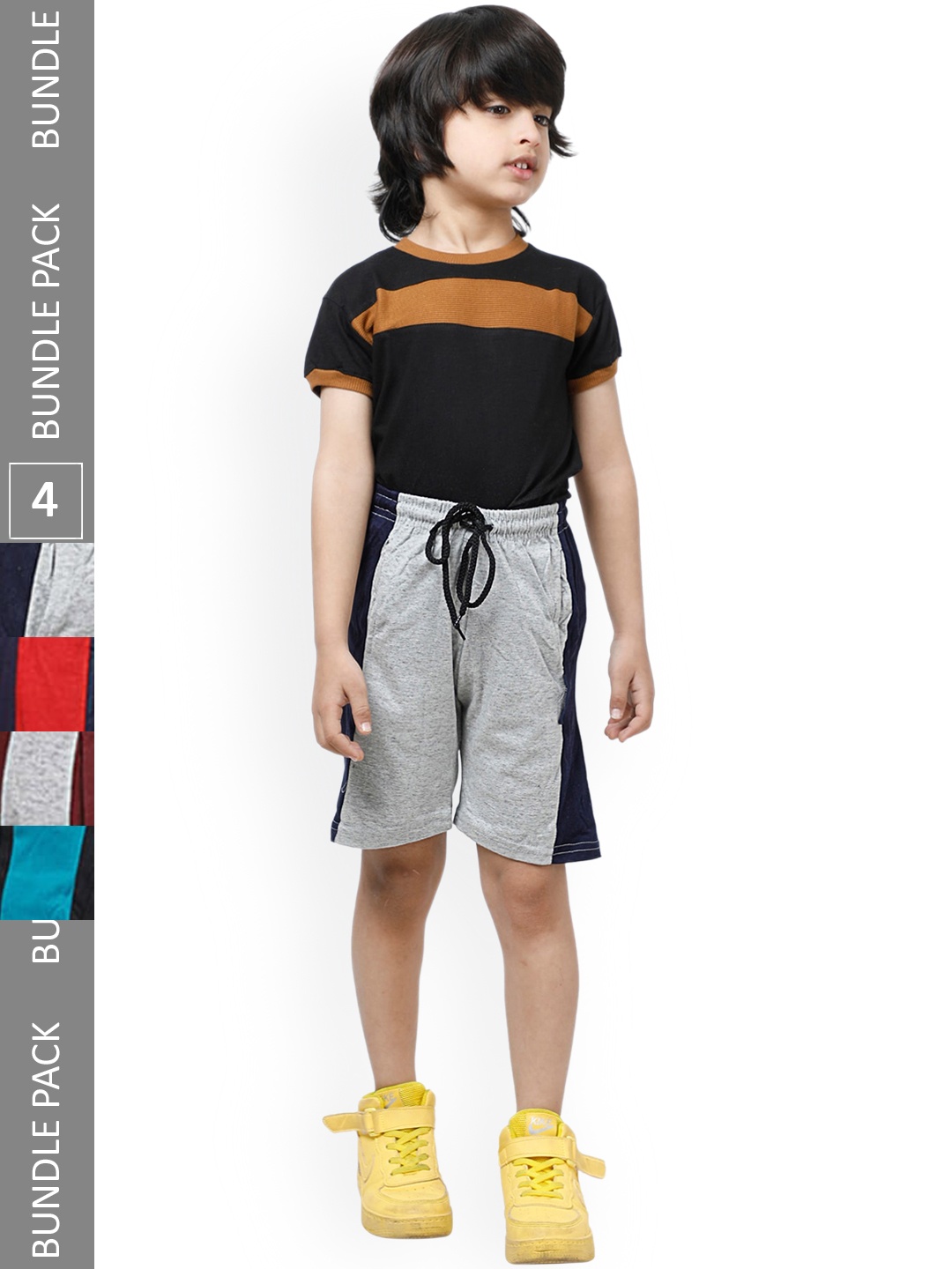 

IndiWeaves Boys Pack Of 4 High-Rise Pure Cotton Casual Shorts, Grey