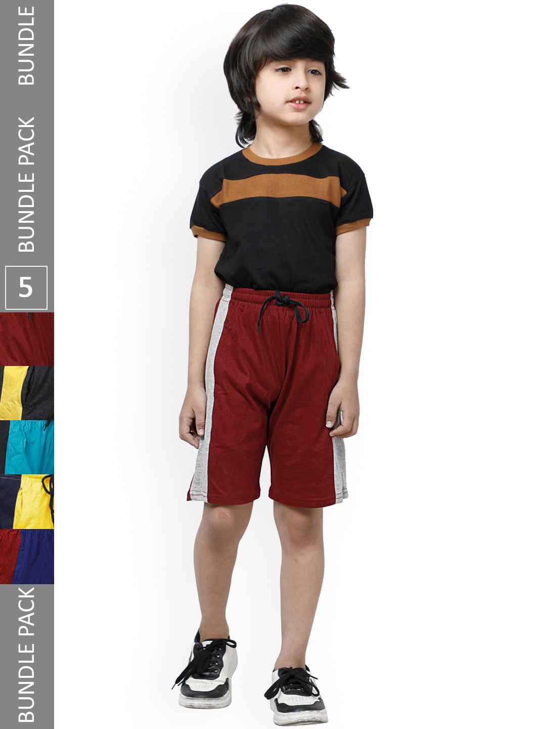 

IndiWeaves Boys Pack Of 5 High-Rise Side Striped Casual Knitted Pure Cotton Shorts, Red