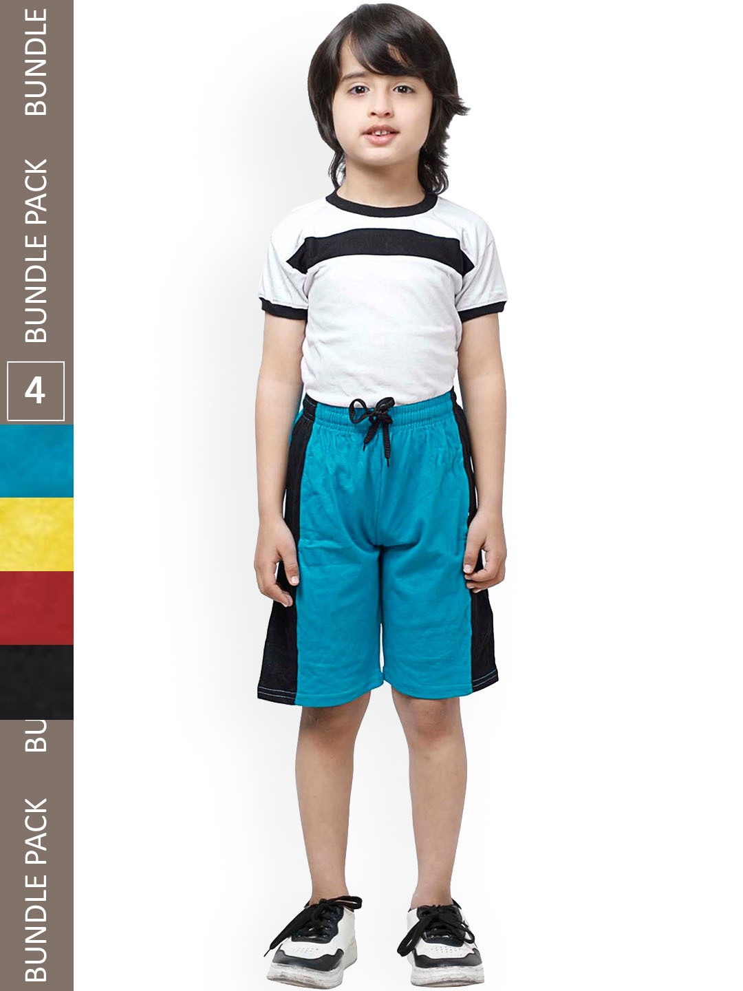 

IndiWeaves Boys Pack Of 4 Striped High-Rise Pure Cotton Shorts, Blue