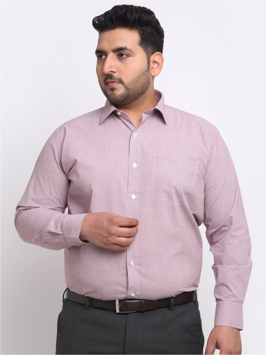 

plusS Maroon & White Plus Size Spread Collar Cotton Formal Shirt