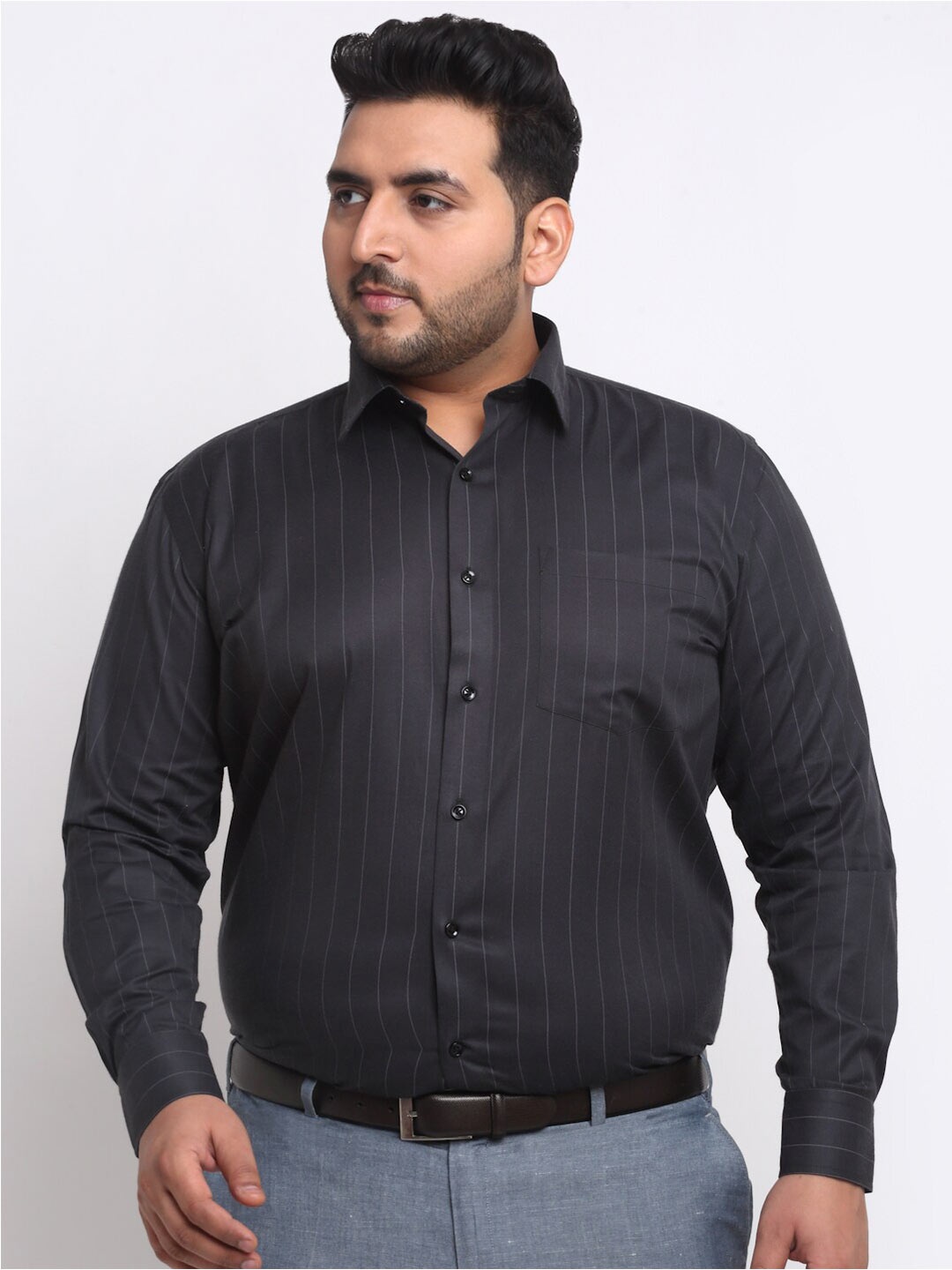 

plusS Plus Size Checked Cotton Formal Shirt, Black