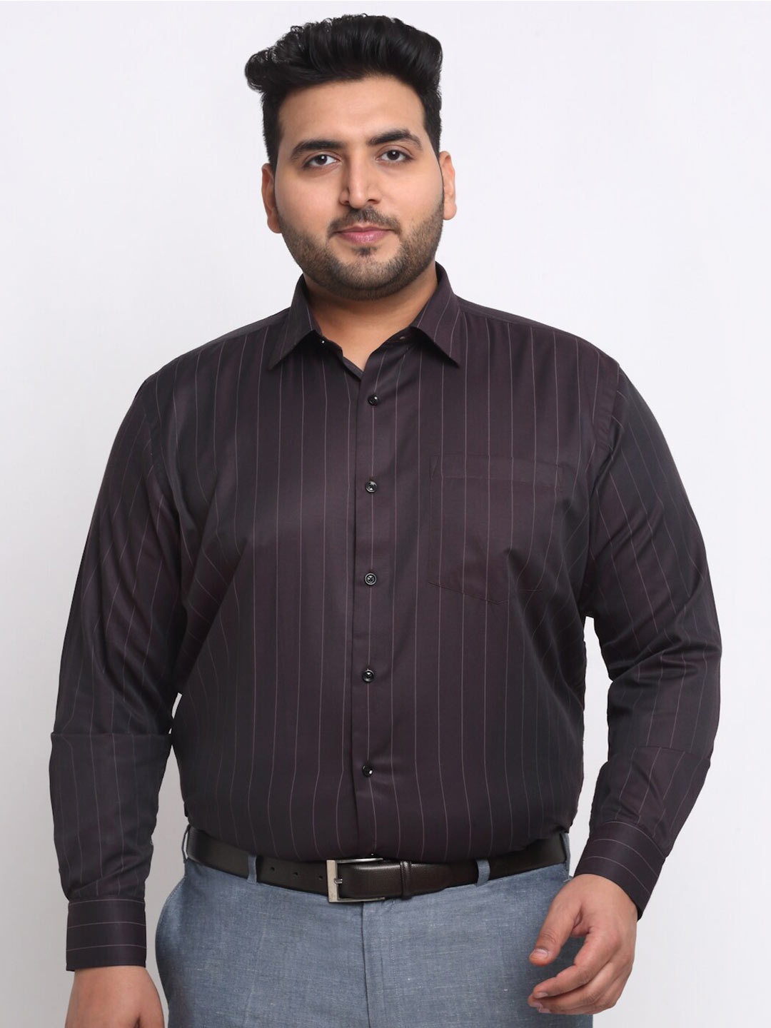 

plusS Plus Size Burgundy Checked Cotton Formal Shirt