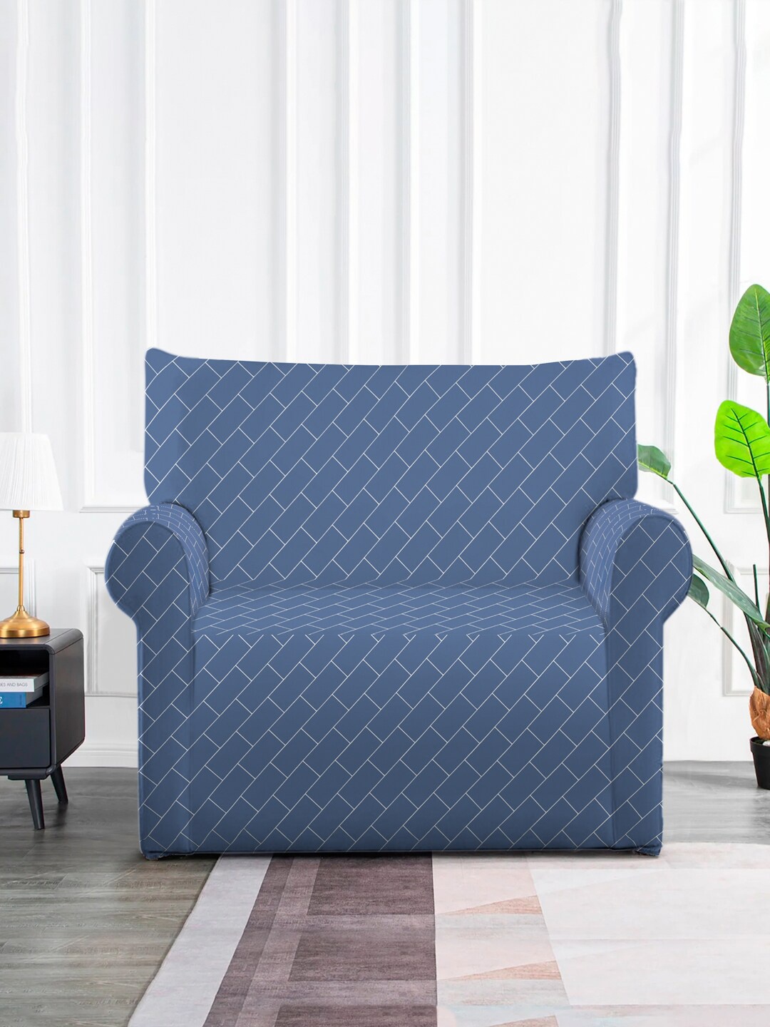 

Slushy Mushy Turquoise Blue Printed 1-Seater Sofa Cover
