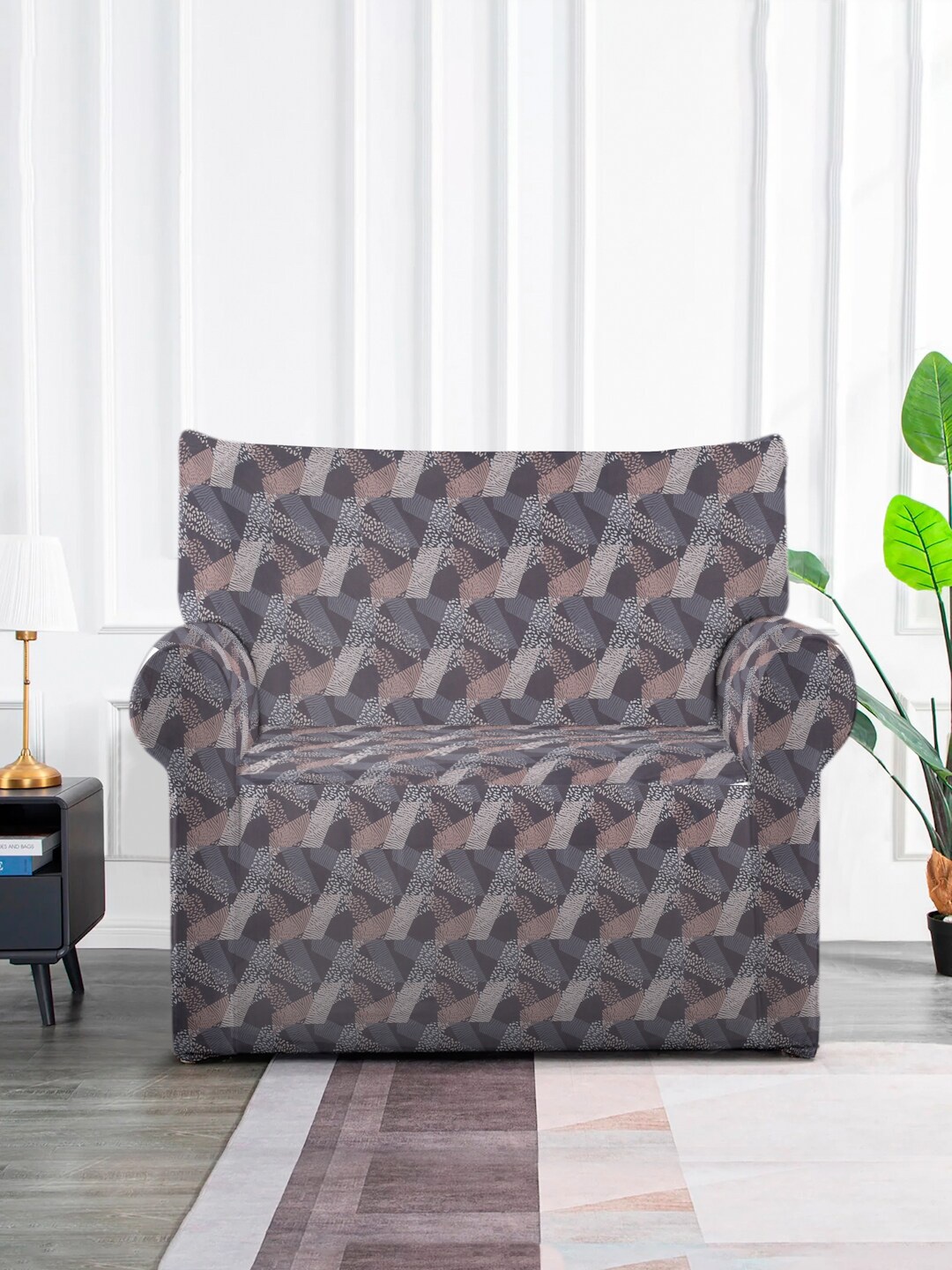 

Slushy Mushy Grey Printed 1-Seater Sofa Cover