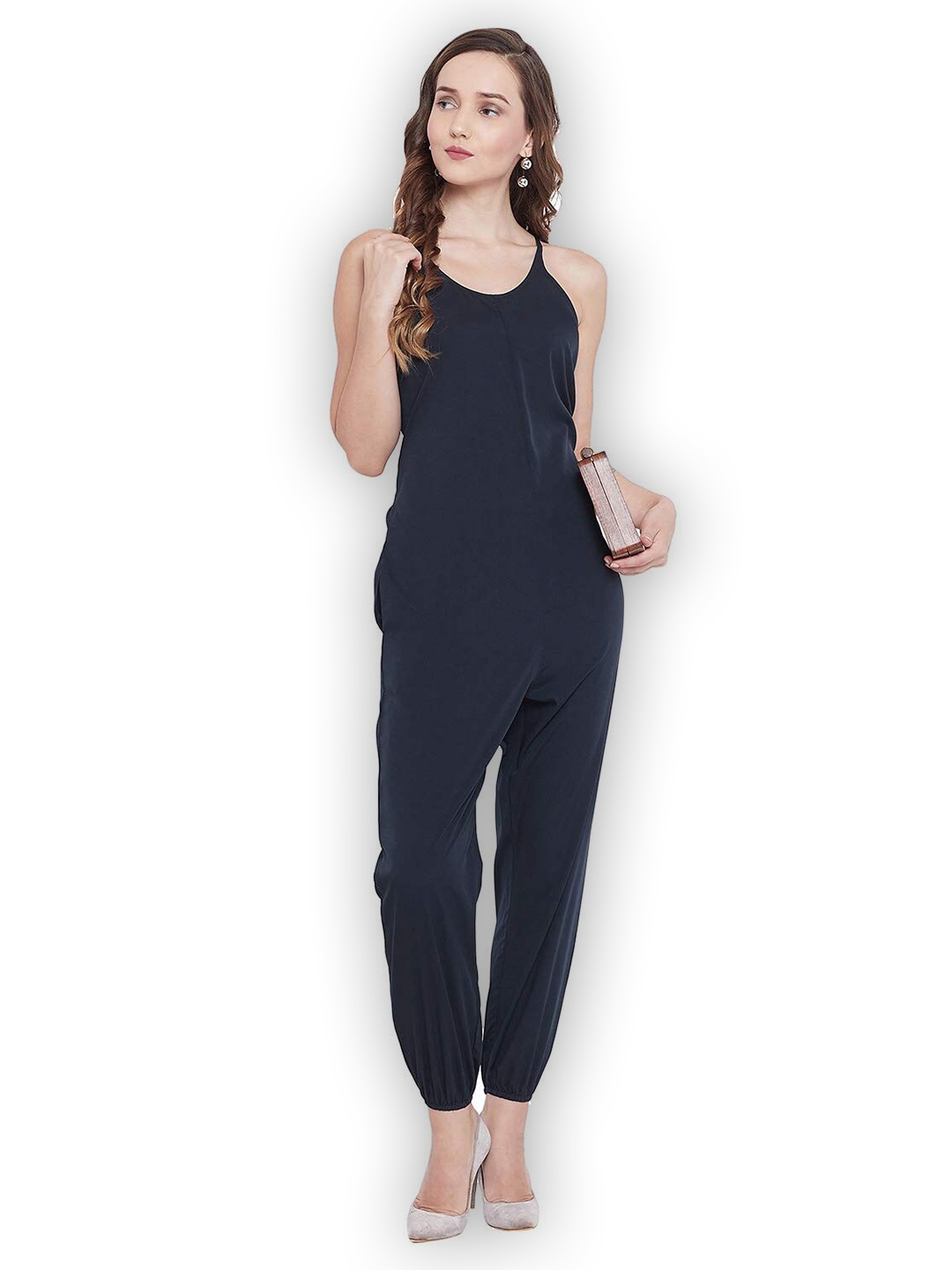 

CHILL WINSTON Shoulder Strapped Basic Jumpsuit, Navy blue