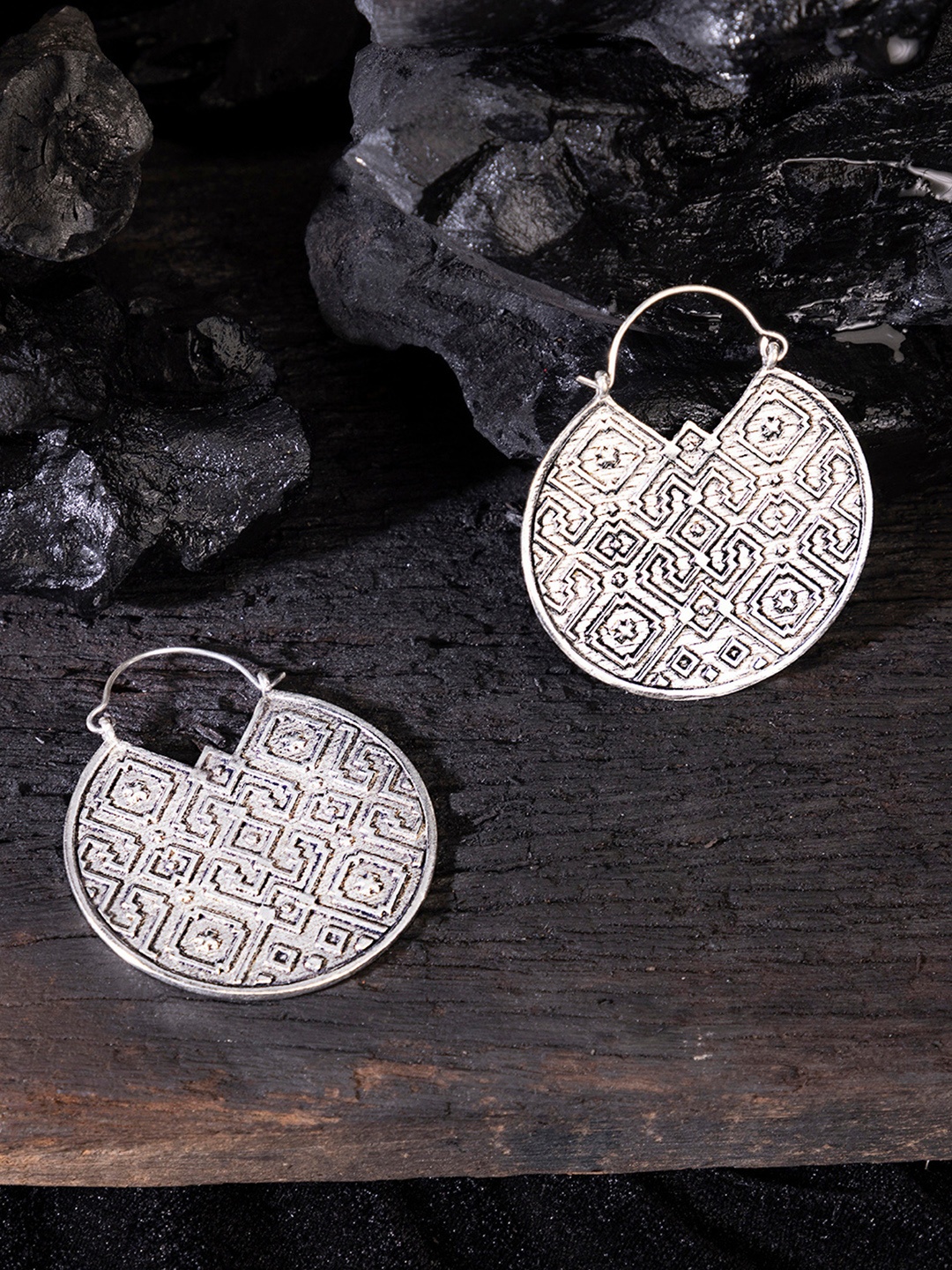 

Studio One Love Silver-Toned Contemporary Hoop Earrings
