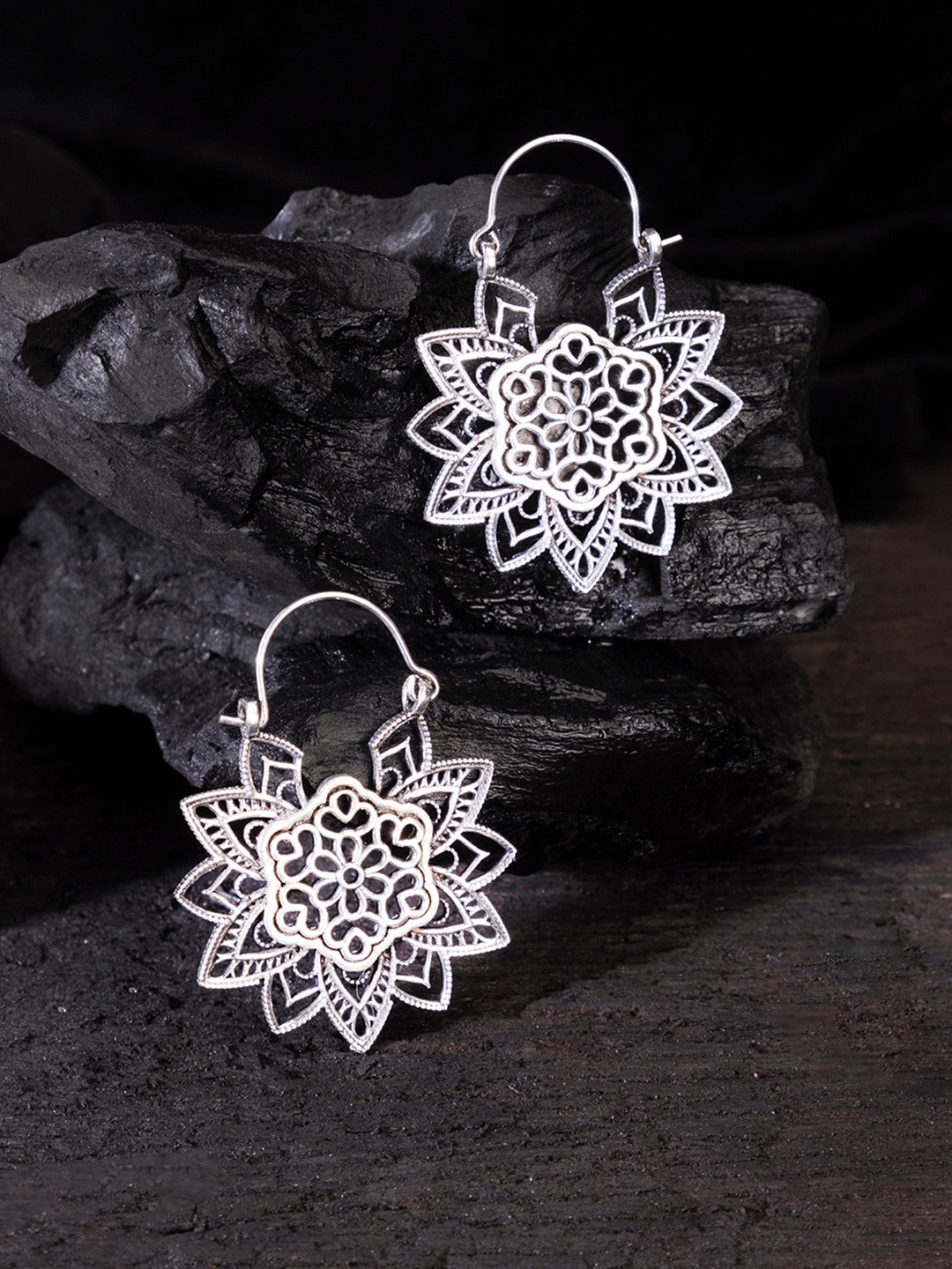 

Studio One Love Silver-Toned Contemporary Hoop Earrings