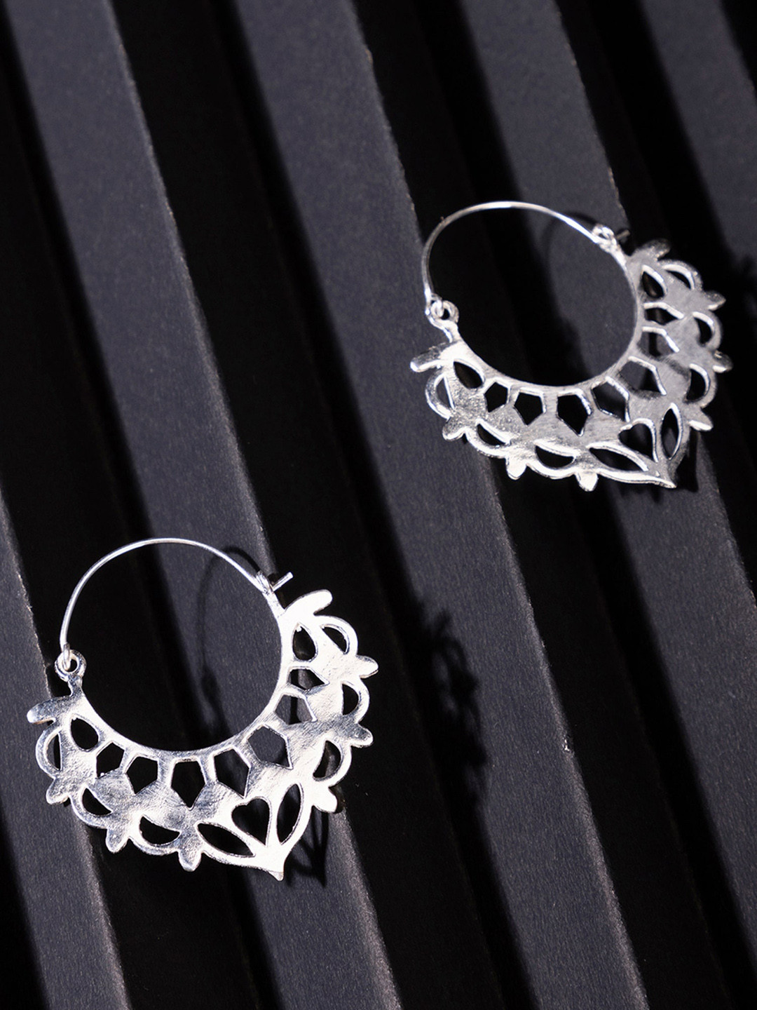 

Studio One Love Silver-Toned Contemporary Hoop Earrings