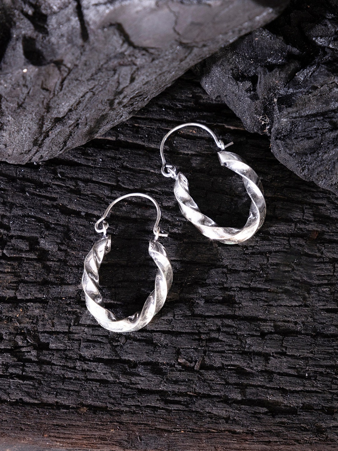 

Studio One Love Silver-Toned Contemporary Hoop Earrings