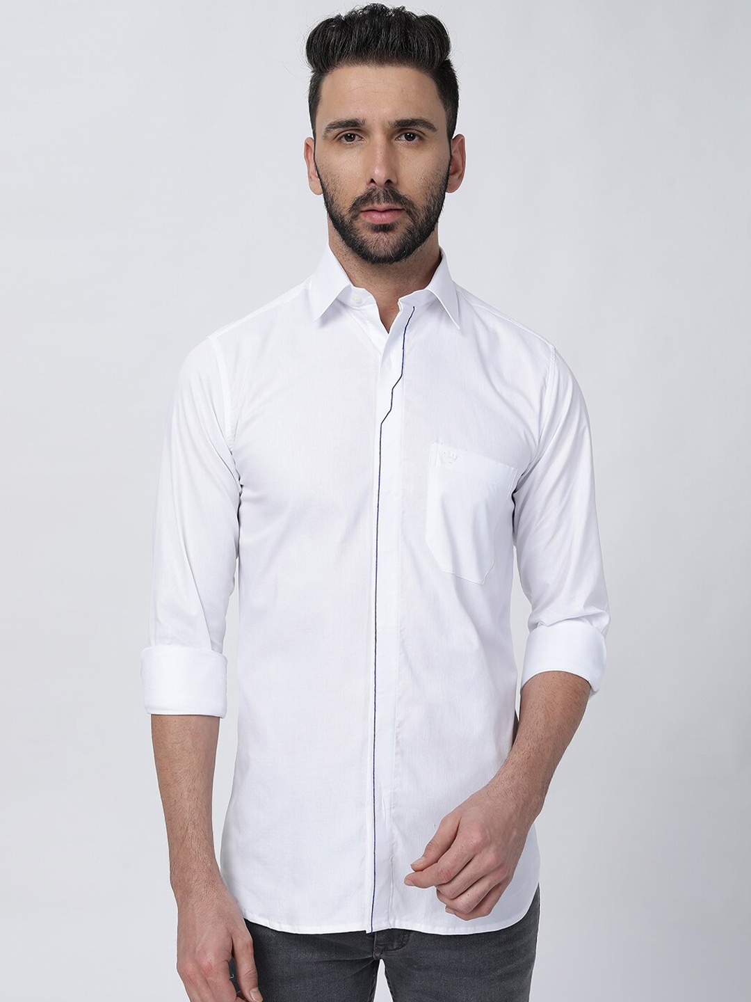 

FRENCH CROWN Standard Spread Collar Pure Cotton Casual Shirt, White