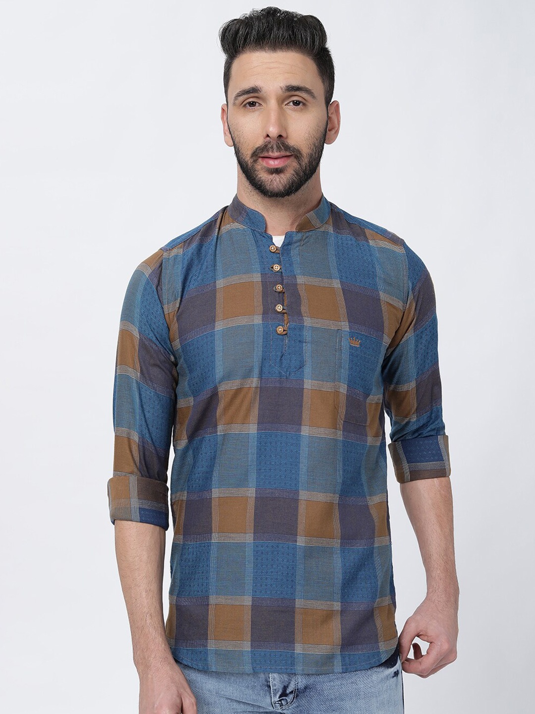 

FRENCH CROWN Standard Checked Casual Cotton Shirt, Blue