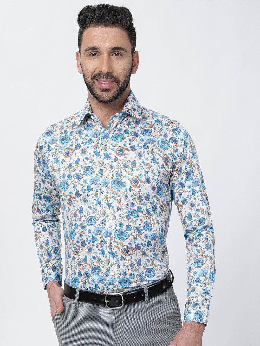 

FRENCH CROWN Standard Floral Cotton Casual Shirt, Off white