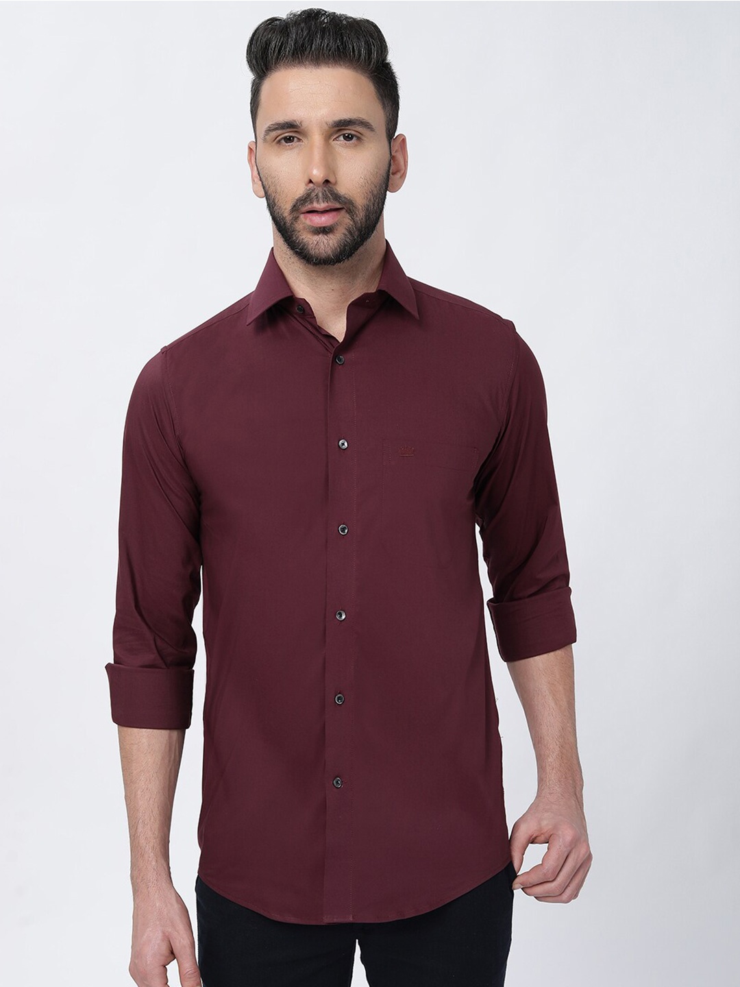 

FRENCH CROWN Standard Cotton Casual Shirt, Maroon