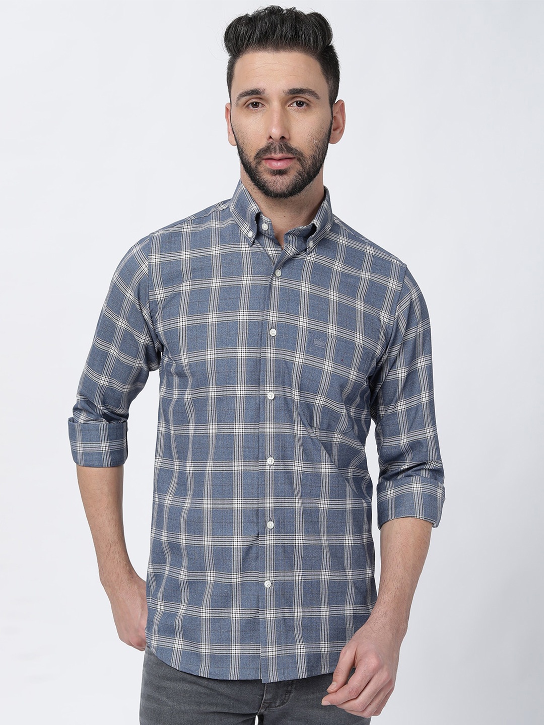 

FRENCH CROWN Standard Checked Casual Cotton Shirt, Grey