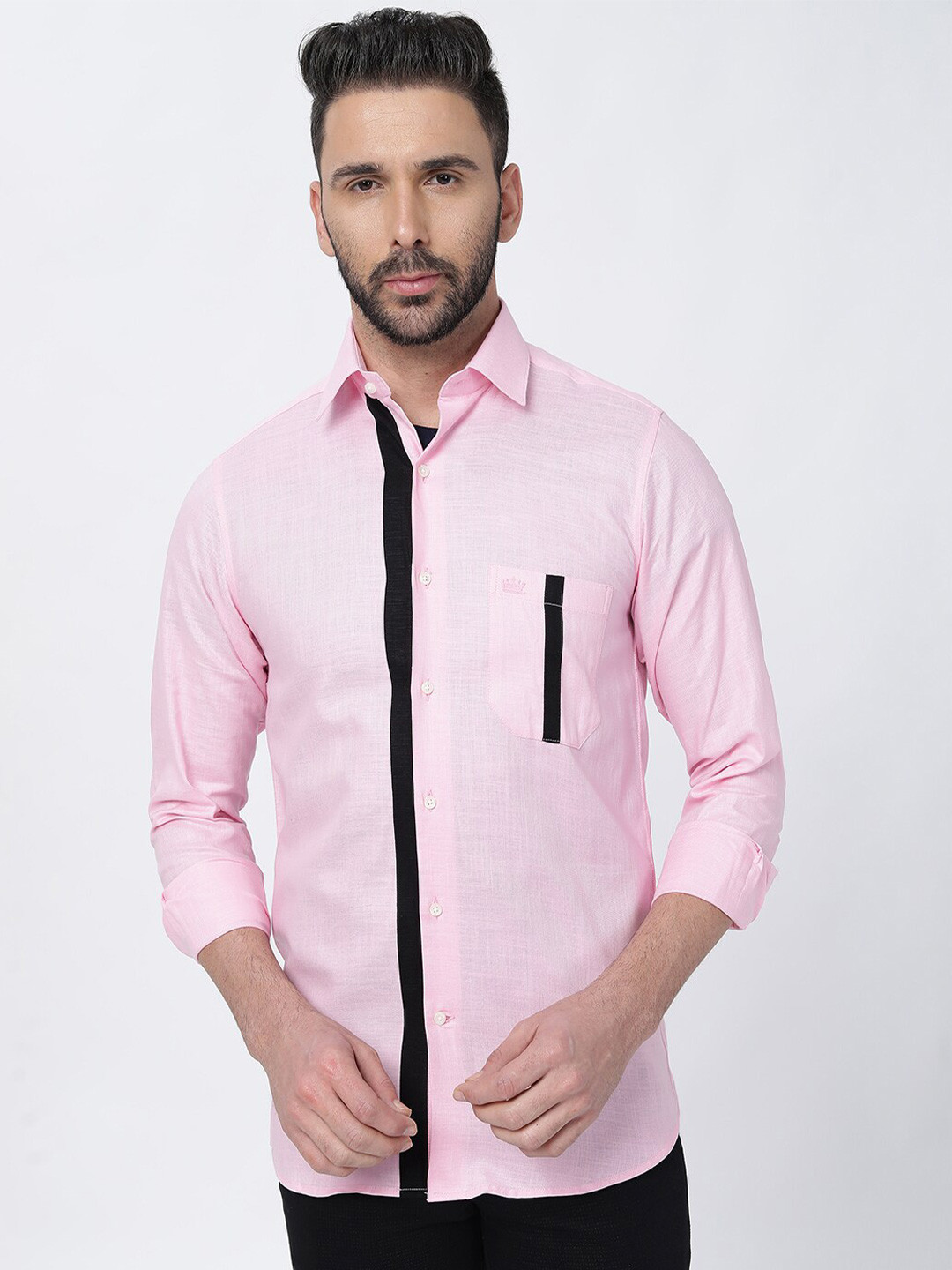 

FRENCH CROWN Standard Opaque Linen Casual Shirt, Pink