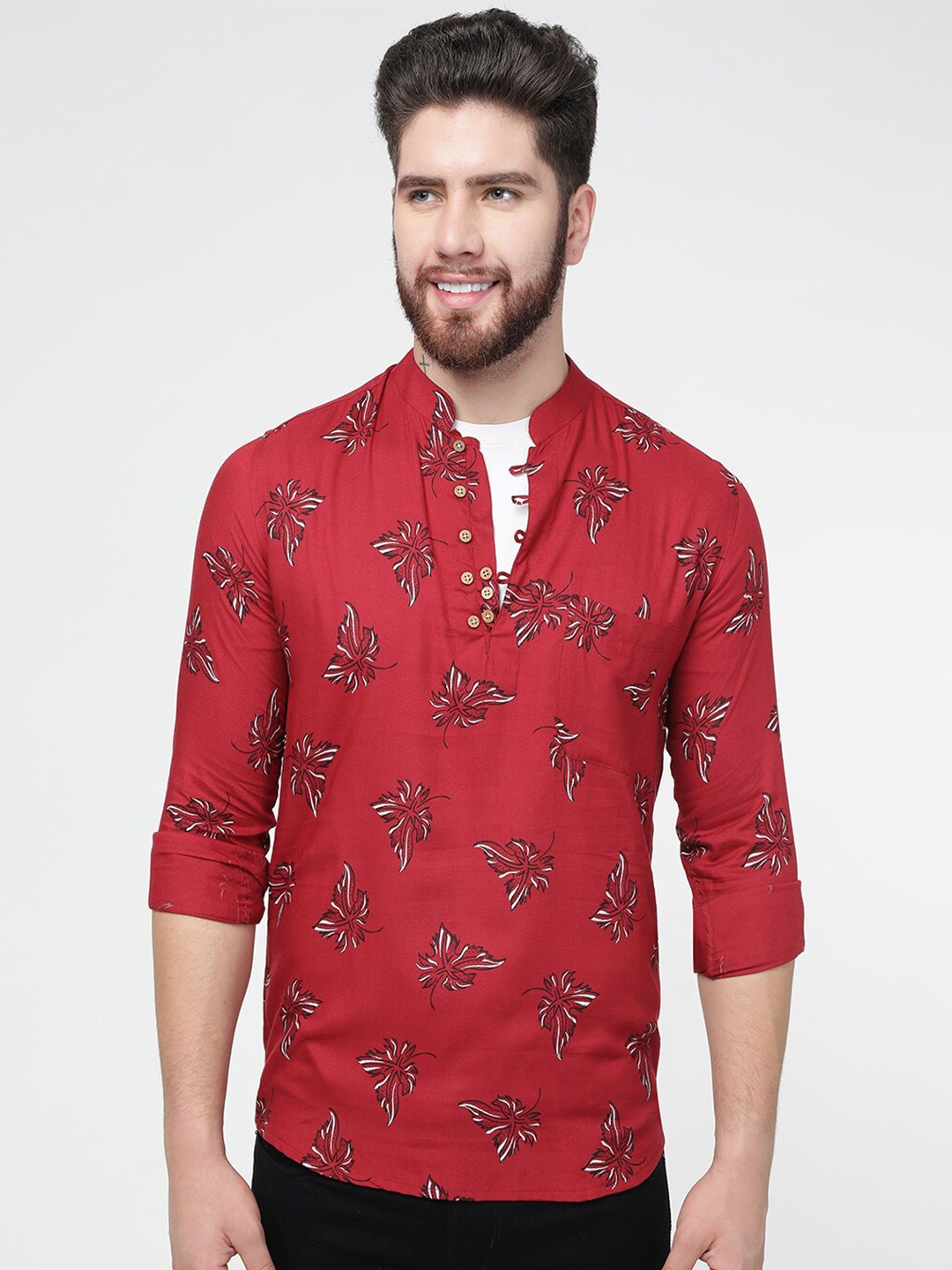 

FRENCH CROWN Standard Floral Printed Casual Shirt, Maroon