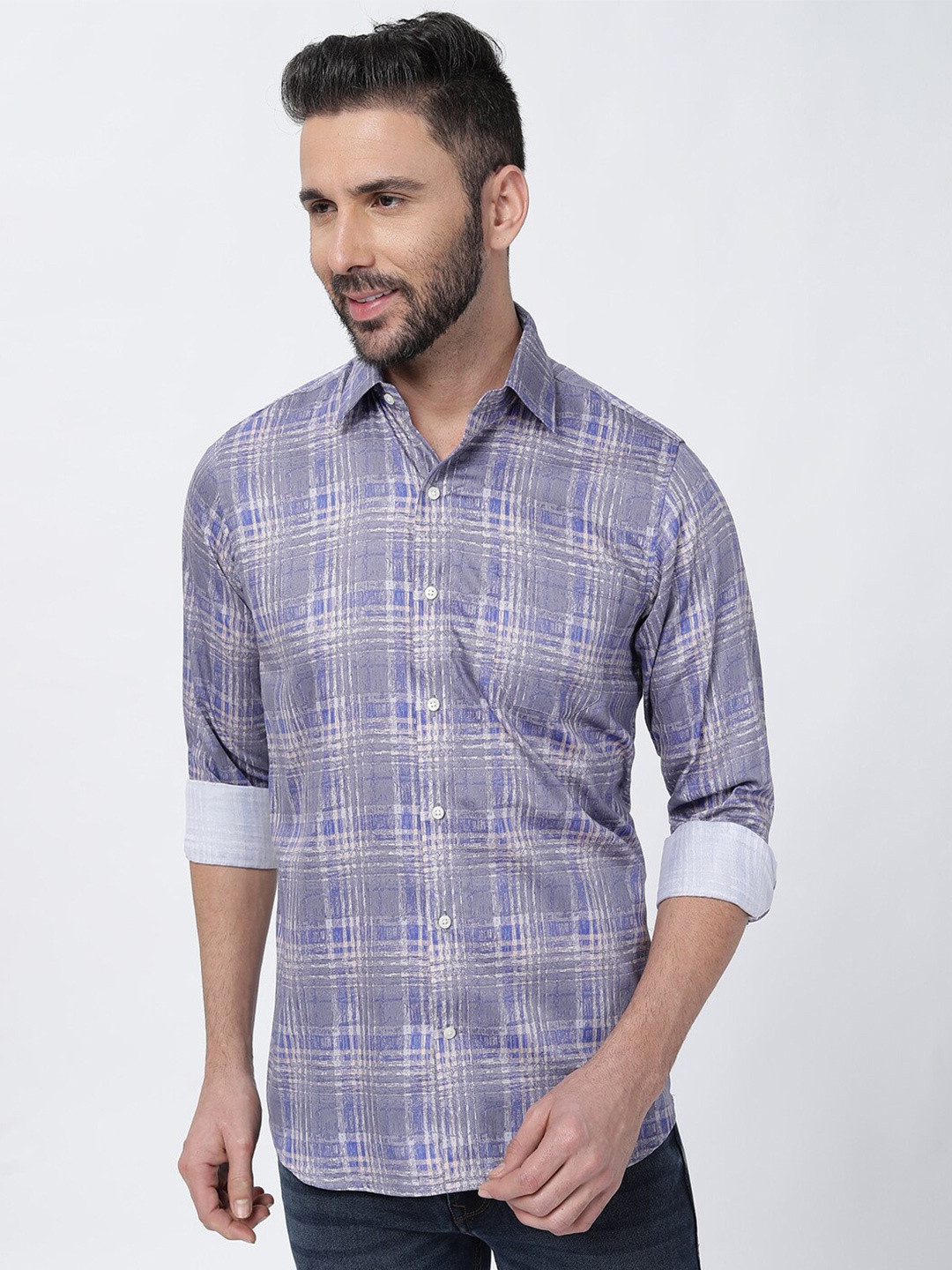 

FRENCH CROWN Standard Checked Casual Cotton Shirt, Grey