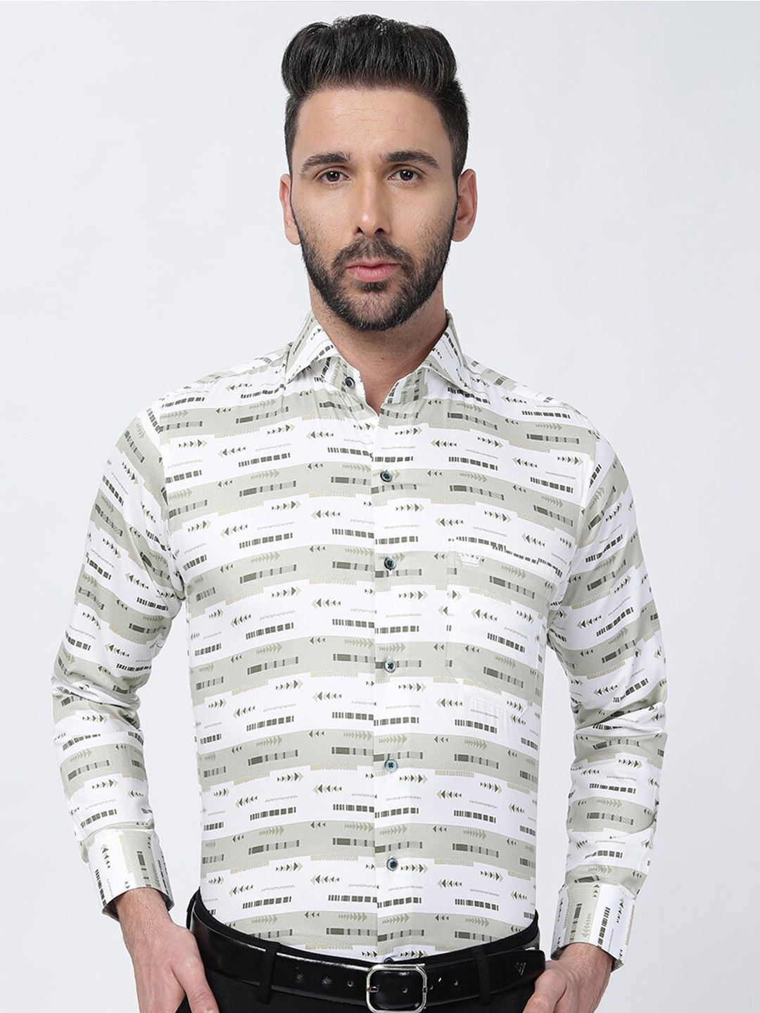 

FRENCH CROWN Standard Conversational Printed Cotton Casual Shirt, Green
