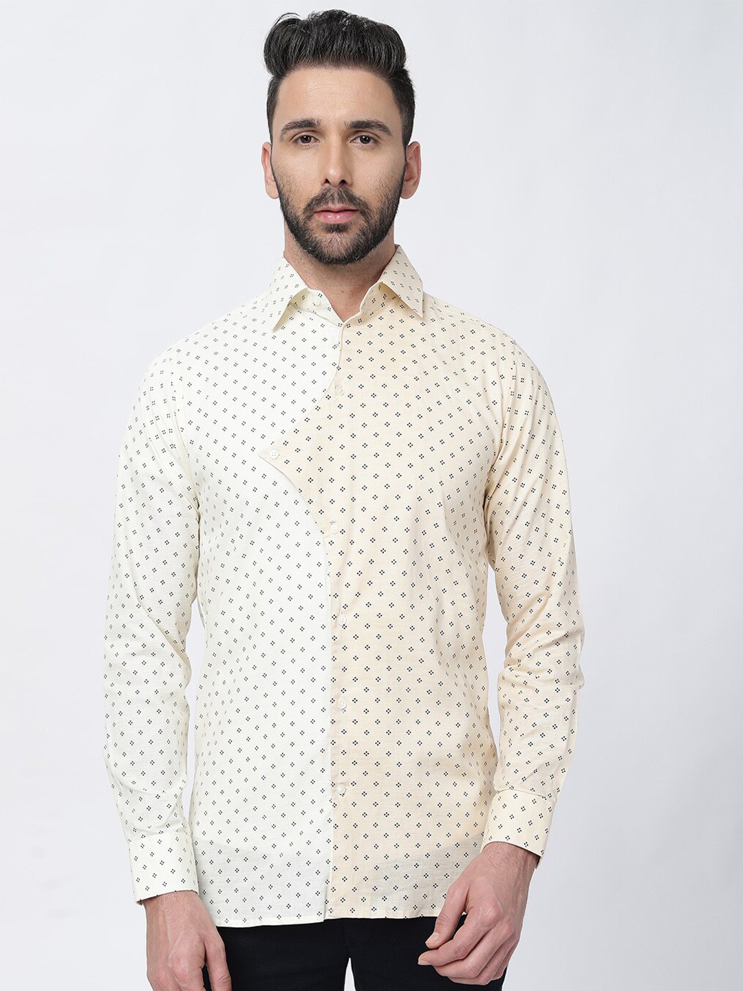 

FRENCH CROWN Standard Conversational Printed Linen Casual Shirt, Beige