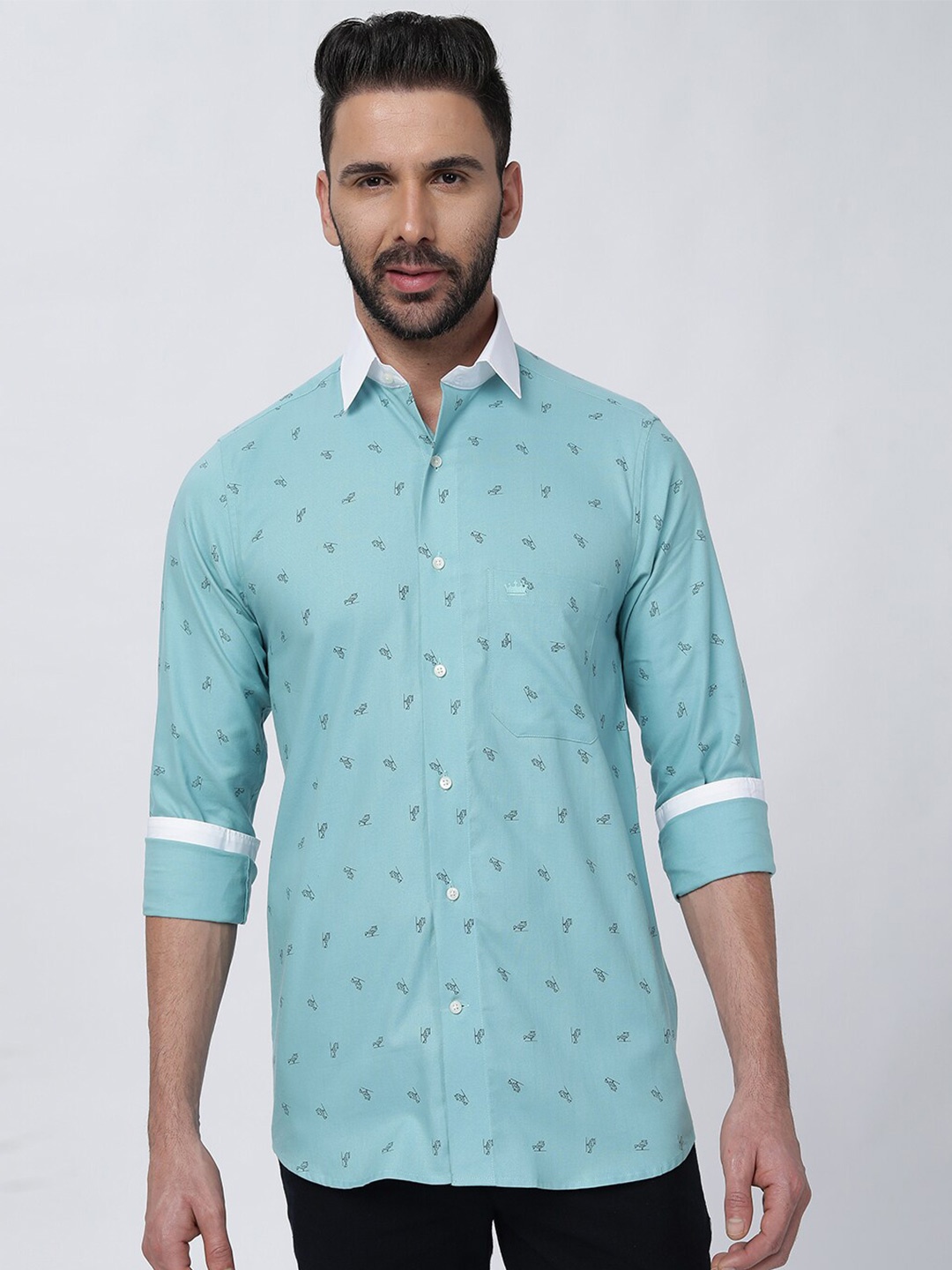 

FRENCH CROWN Standard Conversational Printed Cotton Casual Shirt, Blue