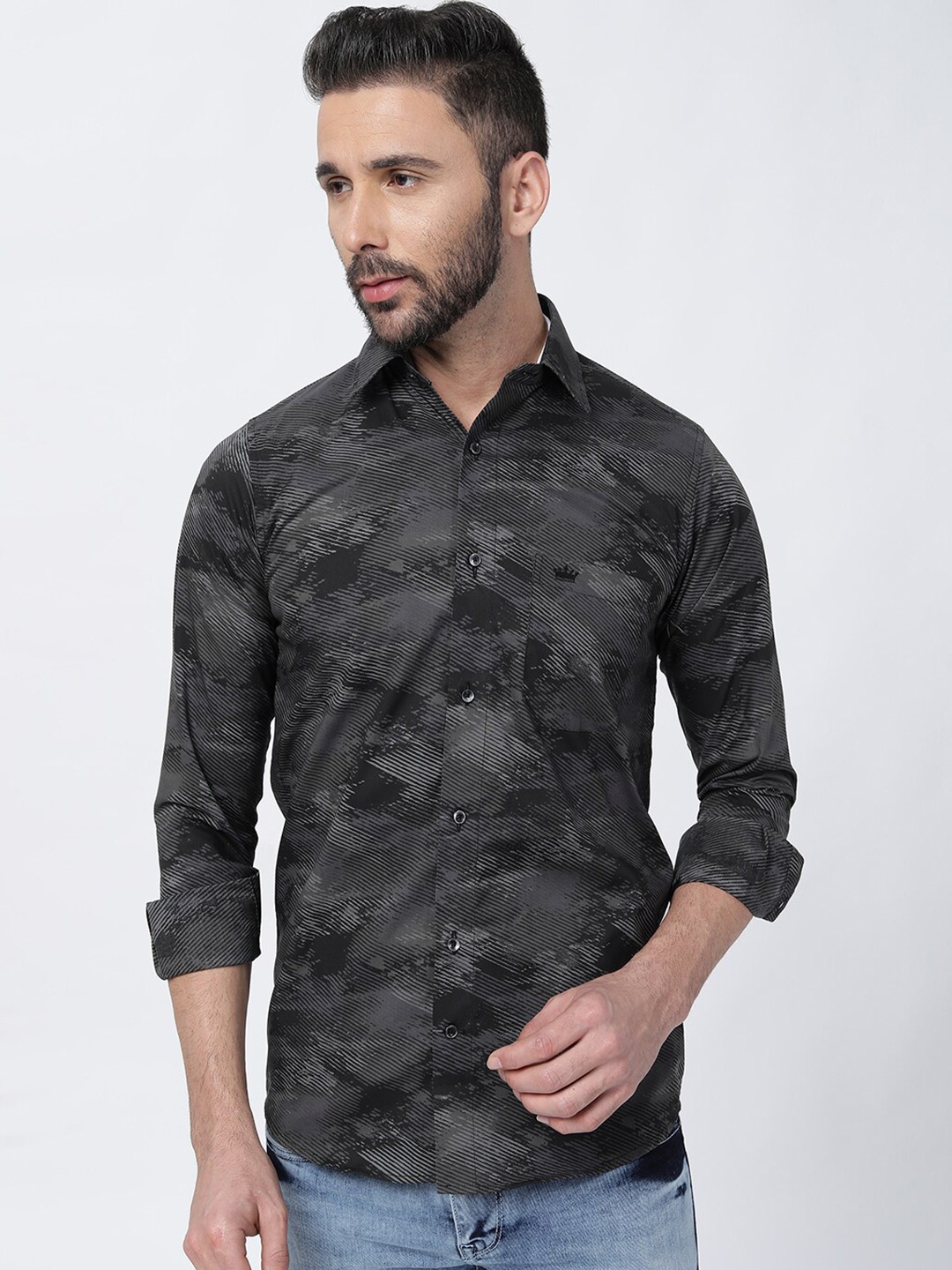 

FRENCH CROWN Standard Abstract Printed Cotton Casual Shirt, Grey
