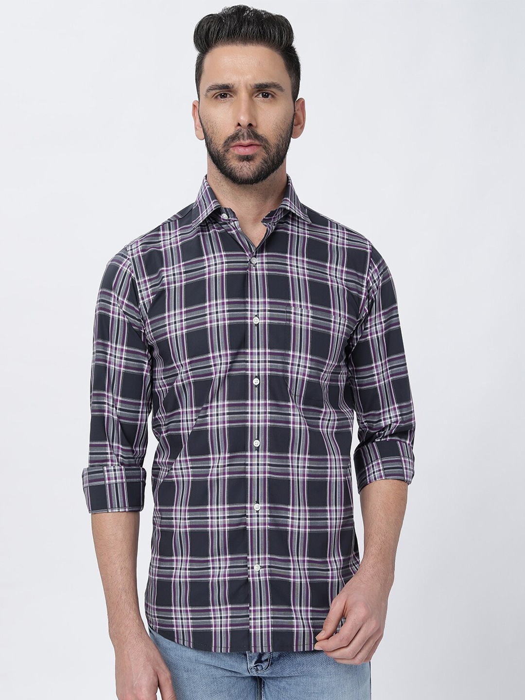 

FRENCH CROWN Standard Checked Casual Cotton Shirt, Blue