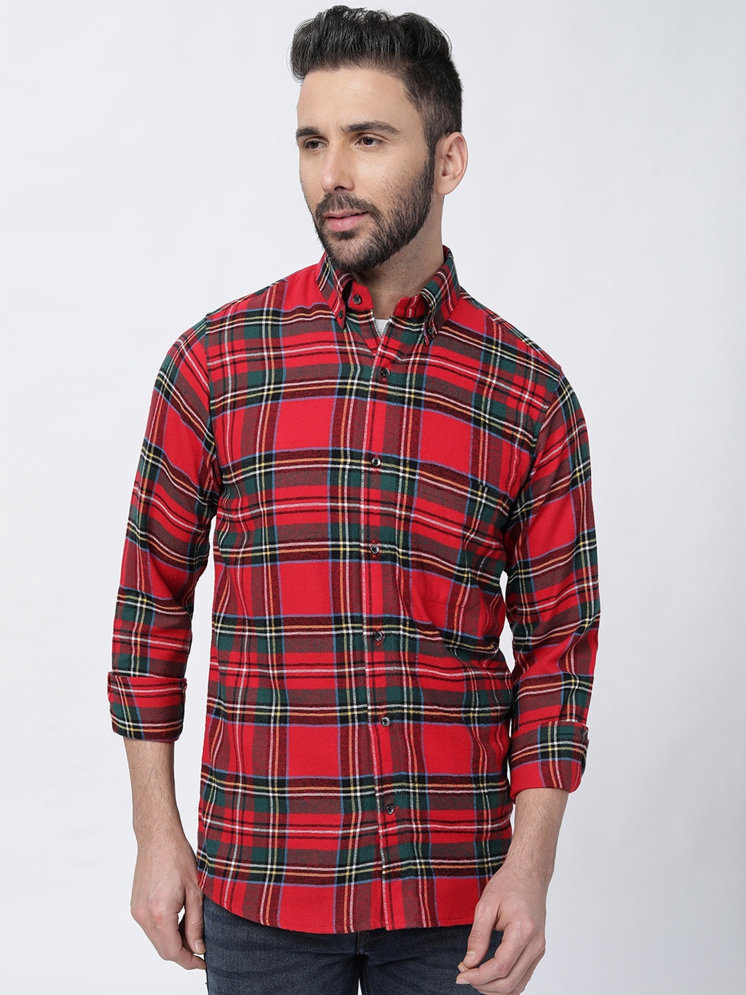 

FRENCH CROWN Standard Checked Casual Cotton Shirt, Red