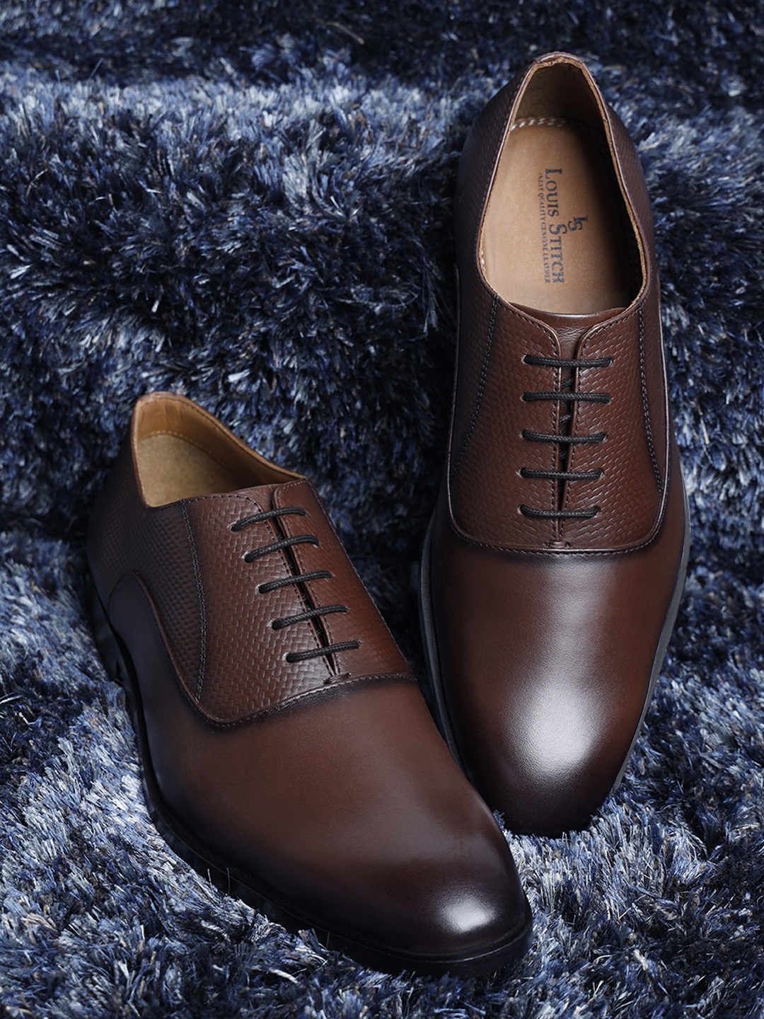 LOUIS STITCH Men Premium Leather Dual Tone Patina Derby Shoes, Brown