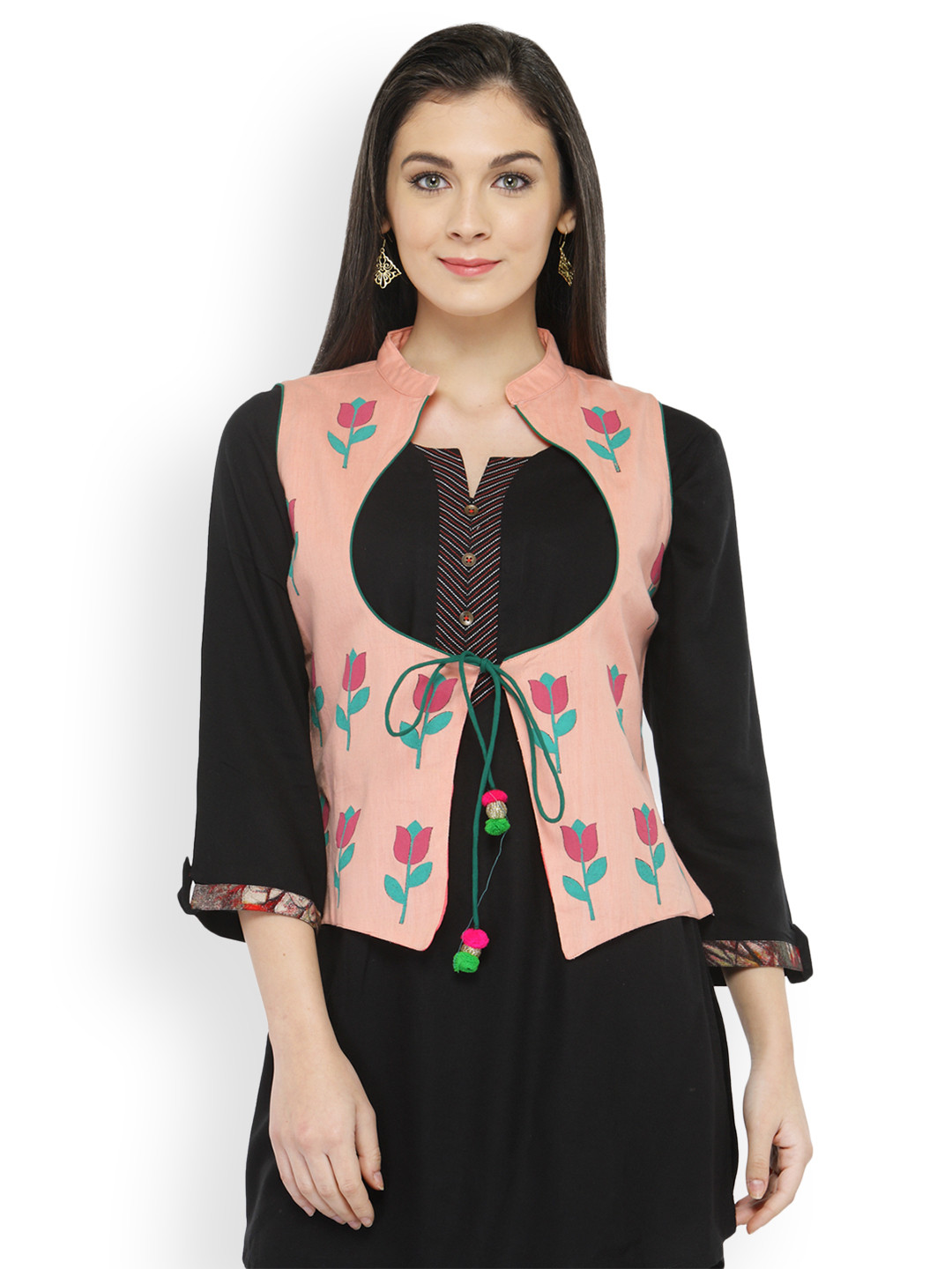 

Bitterlime Peach-Coloured Block Print Waistcoat