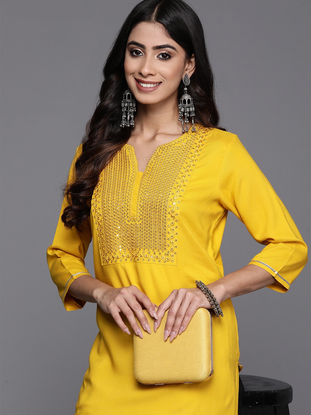 

Libas Yoke Design Sequinned Kurta, Mustard